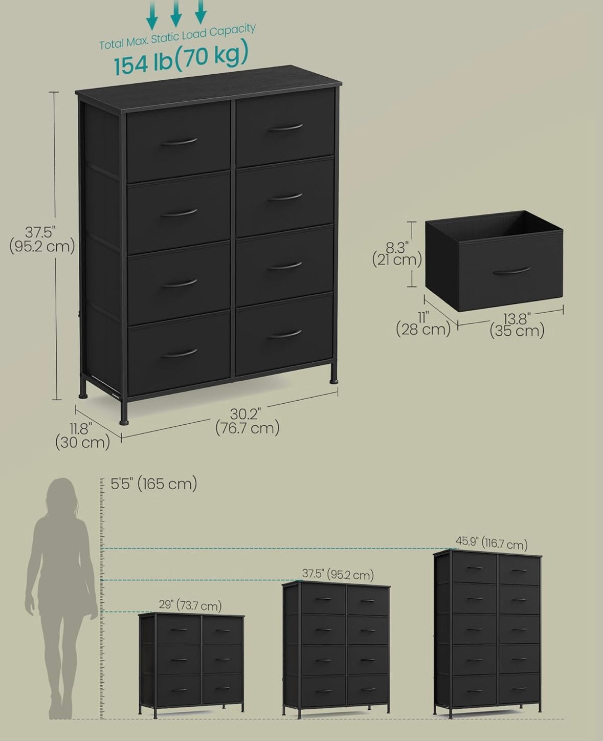8-Drawer Fabric Dresser — Modern Storage Chest with Steel Frame (Gray)