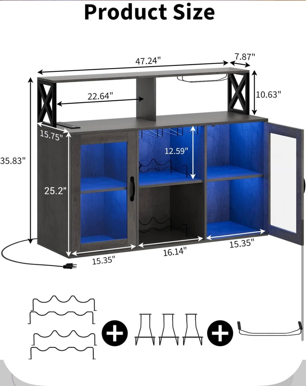 Modern Bar Cabinet with LED Lights & Charging Station