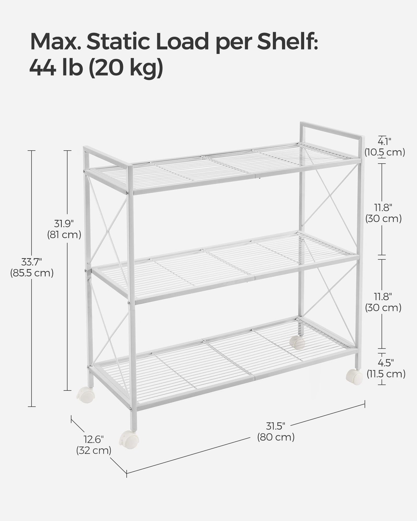 3-Tier All-Metal Rolling Storage Rack