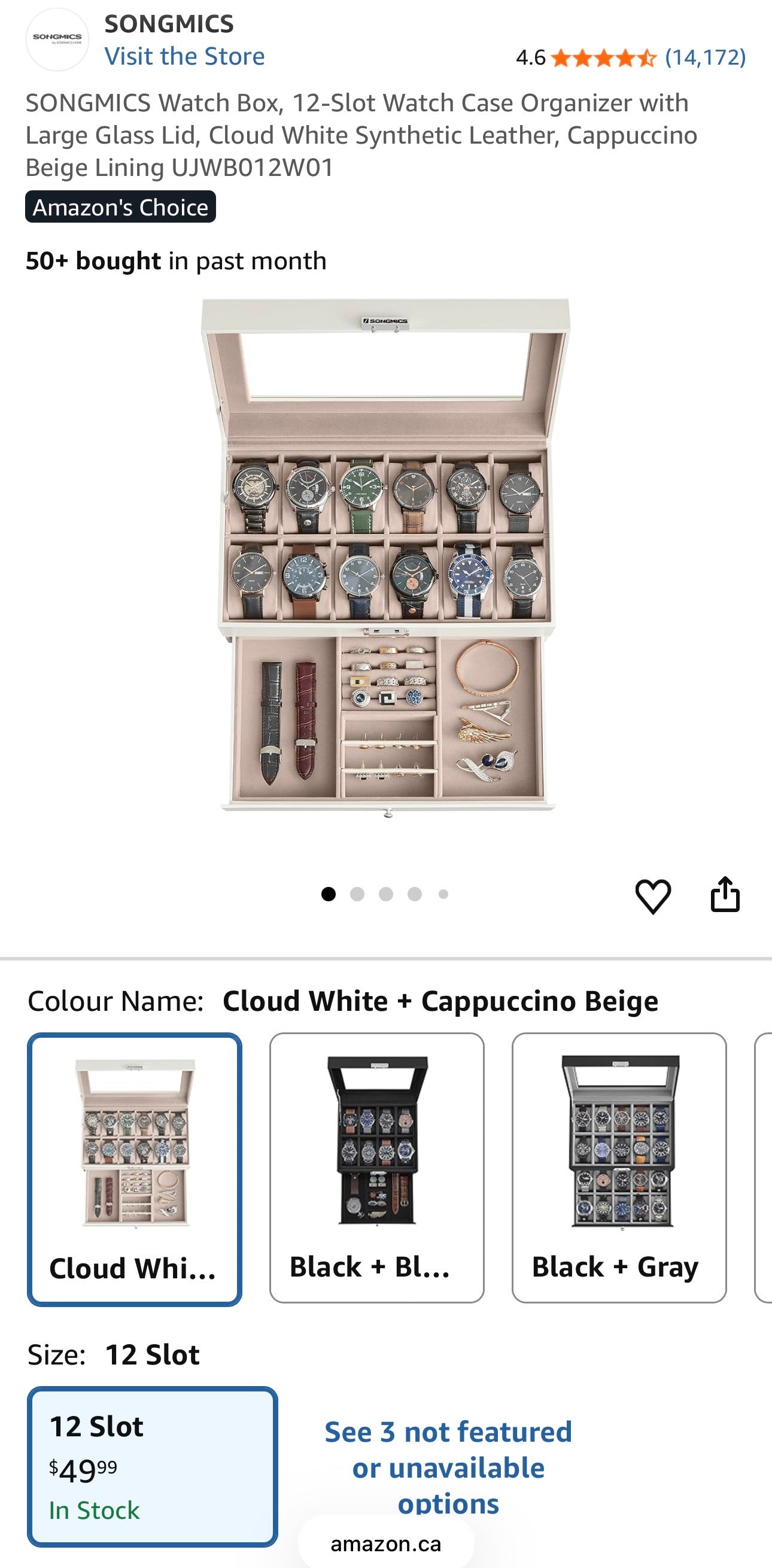 12-Slot Watch Box with Jewelry Drawer