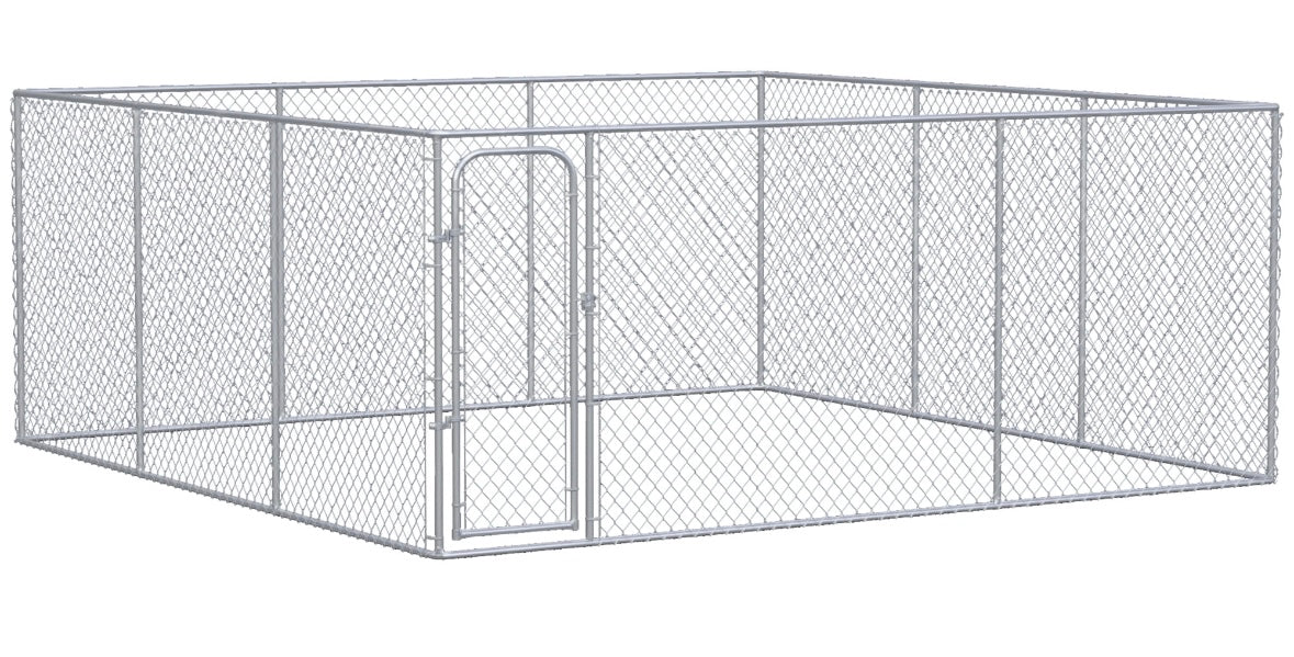 PawHut 15 × 15 ft Outdoor Dog Kennel — Heavy-Duty Chain Link Fence with Lockable Door (Galvanized Steel)