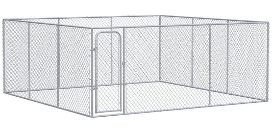 PawHut 15 × 15 ft Outdoor Dog Kennel — Heavy-Duty Chain Link Fence with Lockable Door (Galvanized Steel)