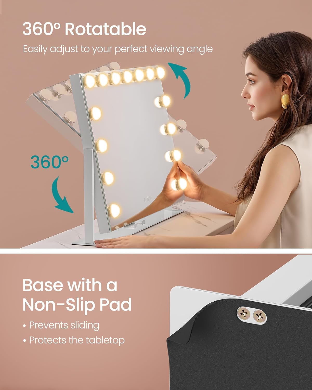LED Vanity Mirror with Phone Holder & Charging Ports