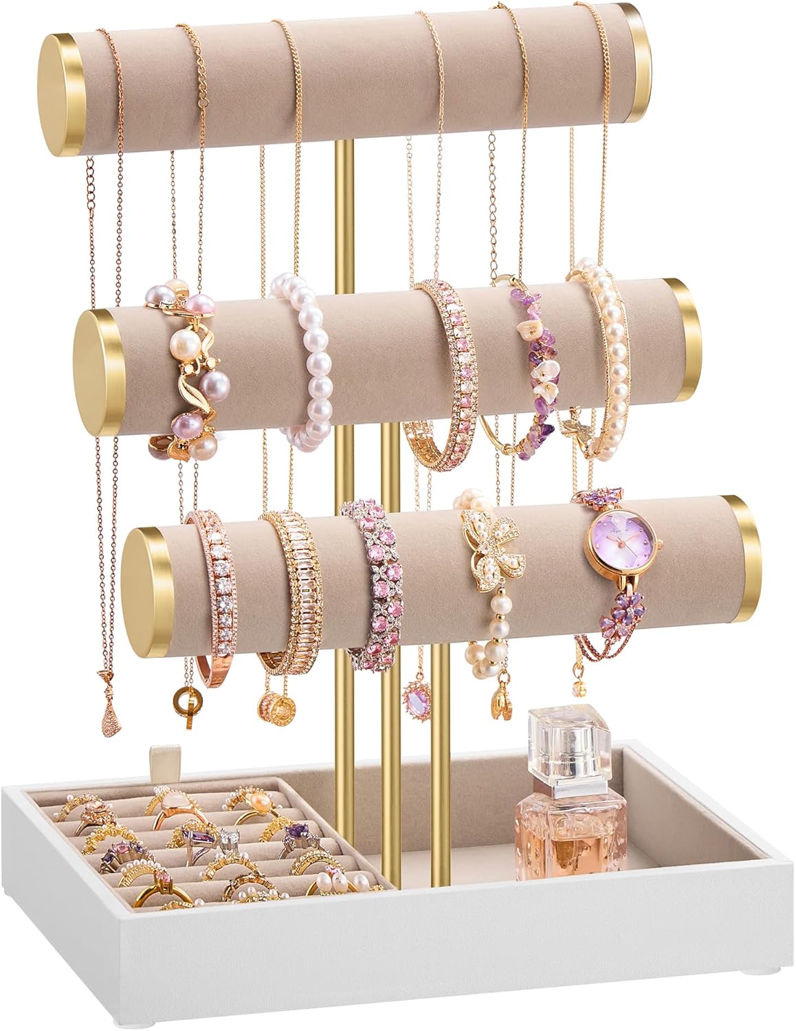 SONGMICS Jewelry Display Stand – Cloud White + Camel Brown