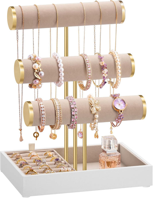 SONGMICS Jewelry Display Stand – Cloud White + Camel Brown