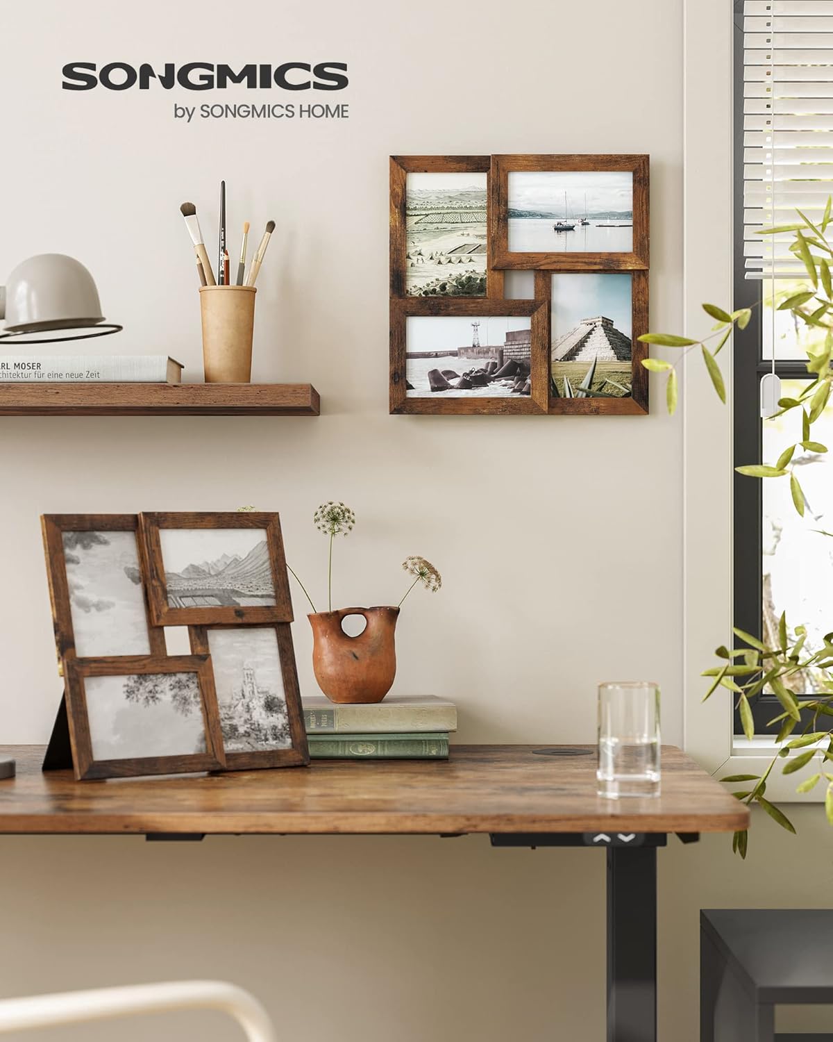 SONGMICS 4-Photo Collage Frame – Rustic Brown (4x6”)
