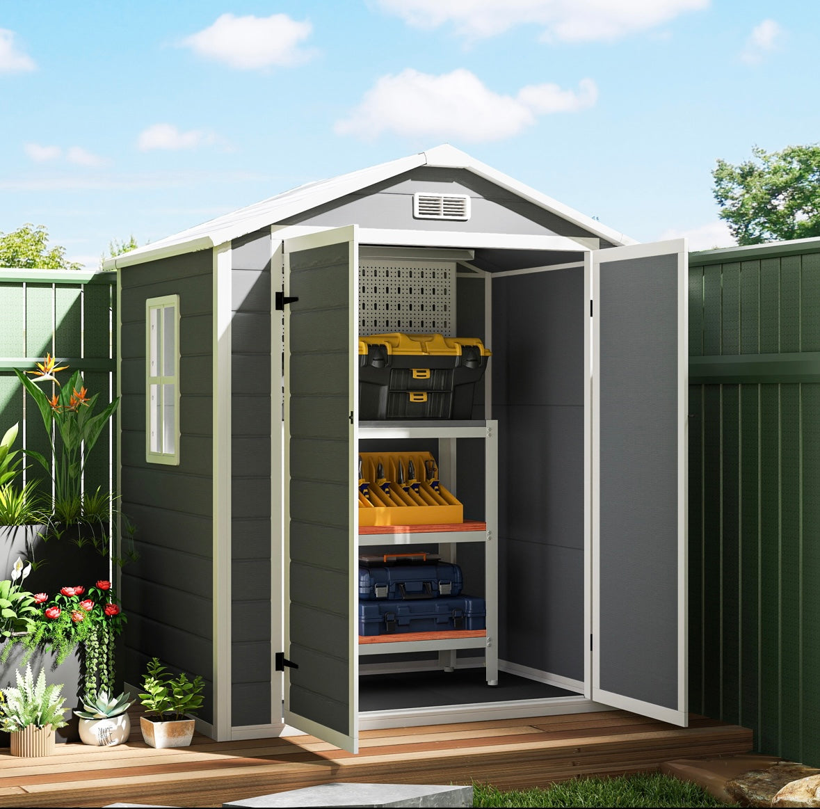 Outsunny Heavy-Duty Outdoor Storage Shed – Lockable | Ventilated | UV-Protected | Aluminum & PP Construction