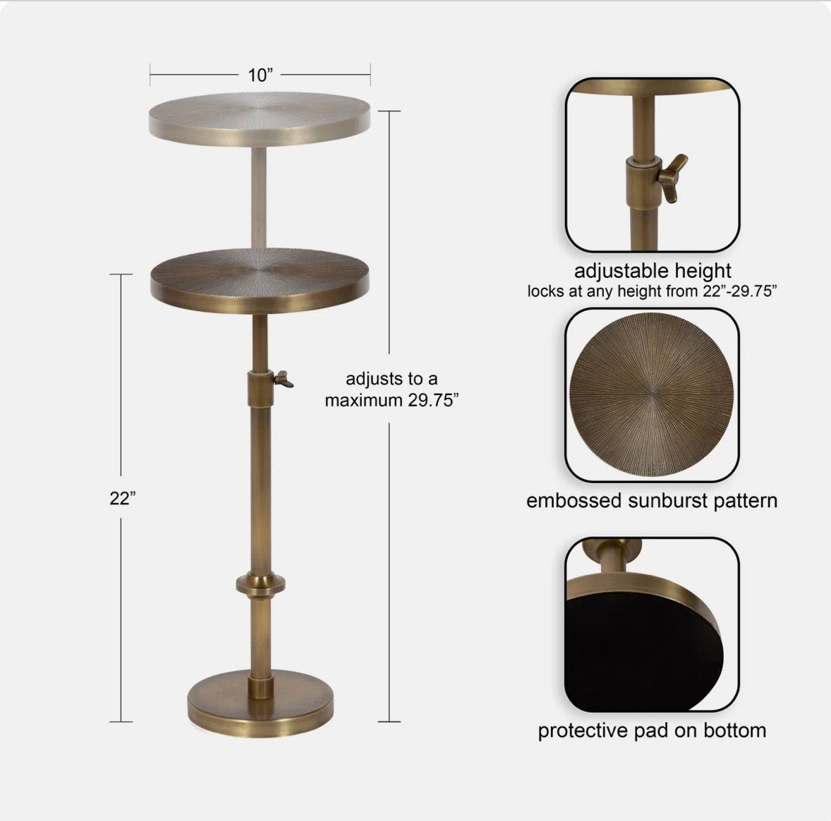 Hansjochen Sunburst Adjustable Accent End Table