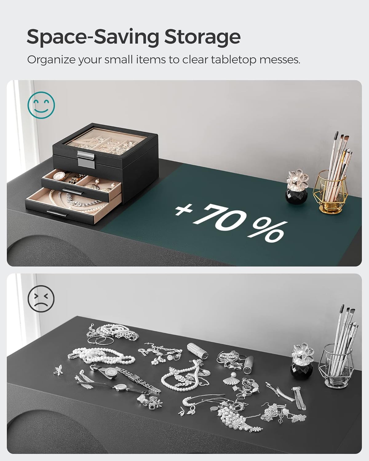 SONGMICS GISELLA 3-Layer Jewelry Box – Ink Black + Silver