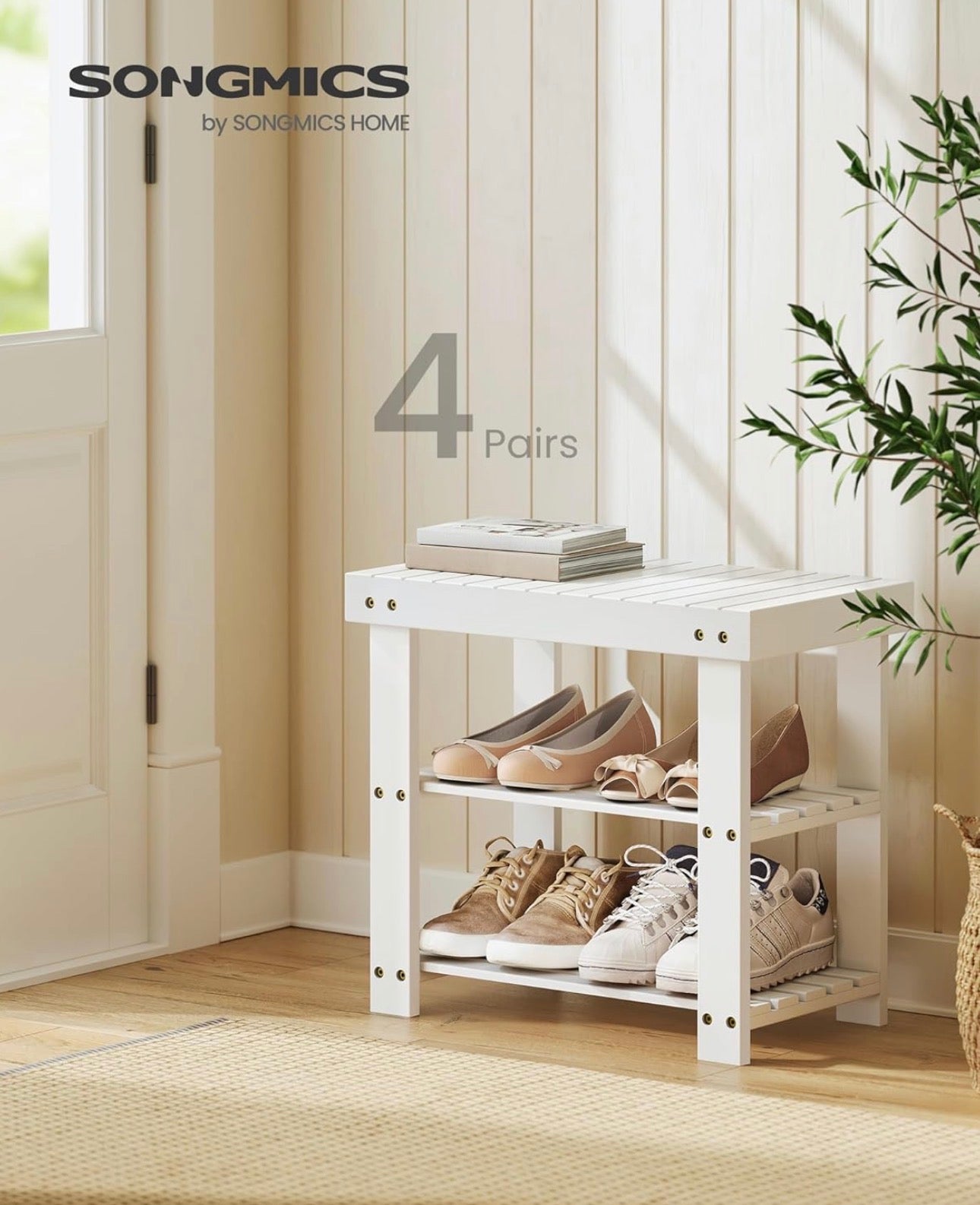 SONGMICS Bamboo Shoe Rack Bench
