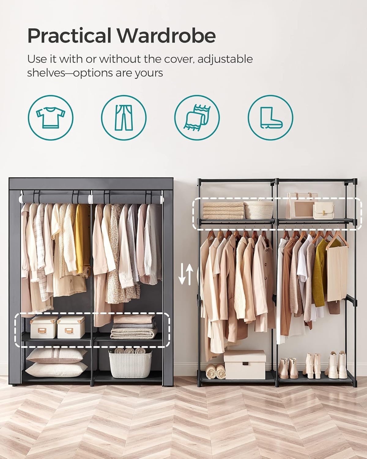 SONGMICS Portable Fabric Wardrobe Closet – Gray
