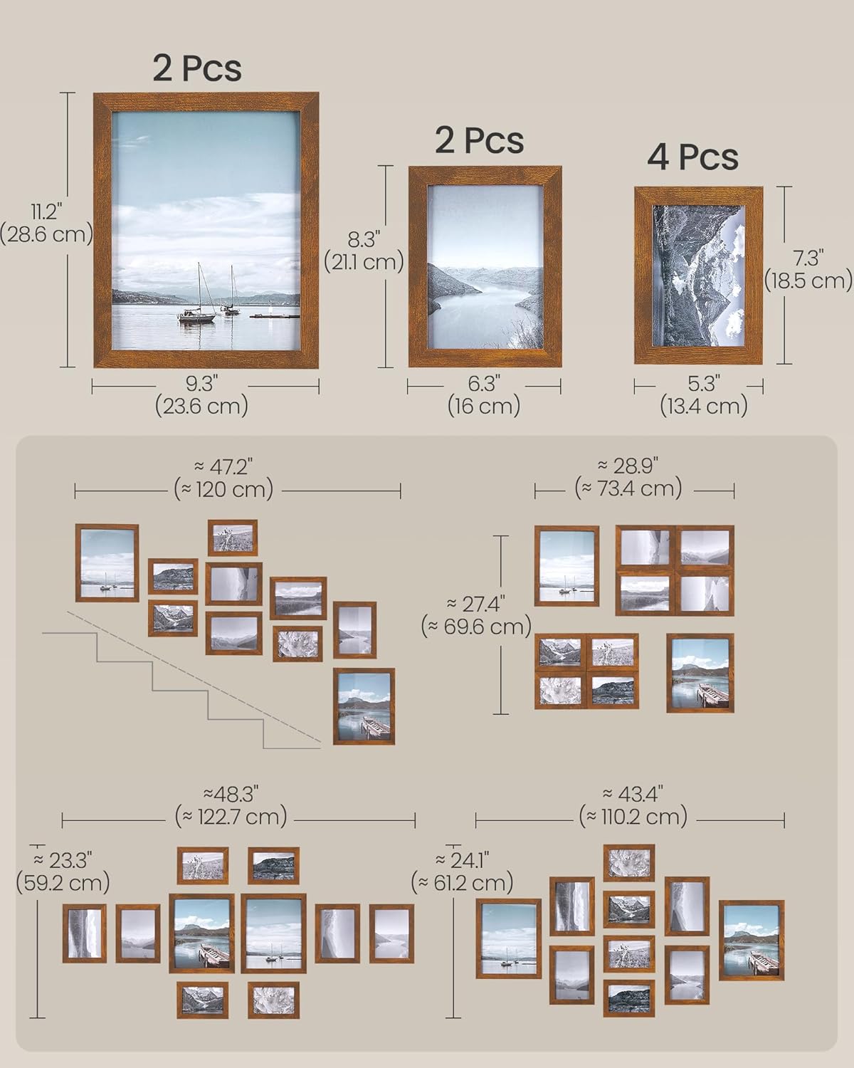 SONGMICS 10-Pack Picture Frame Set – Rustic Brown