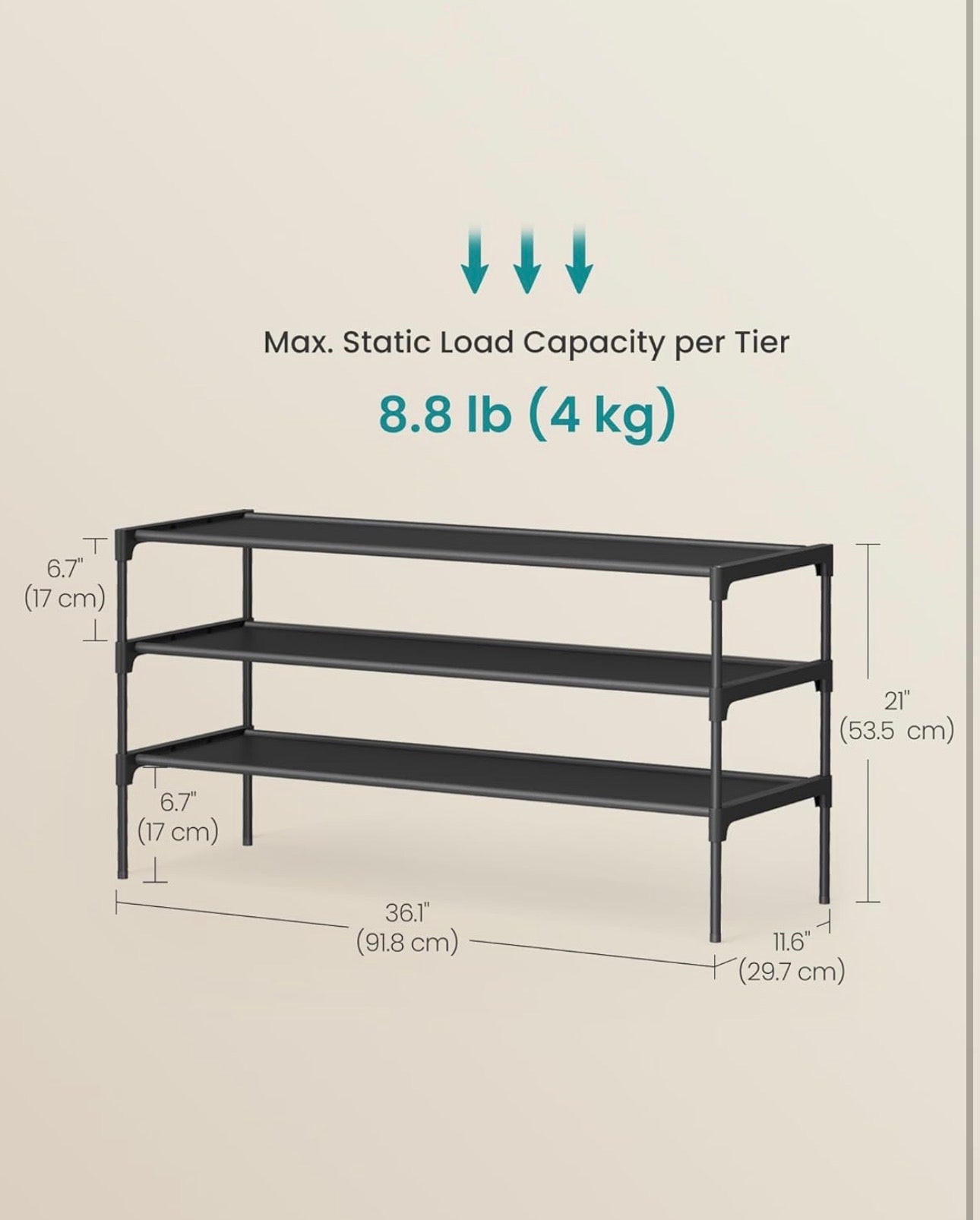 SONGMICS 3-Tier Shoe Rack Organizer