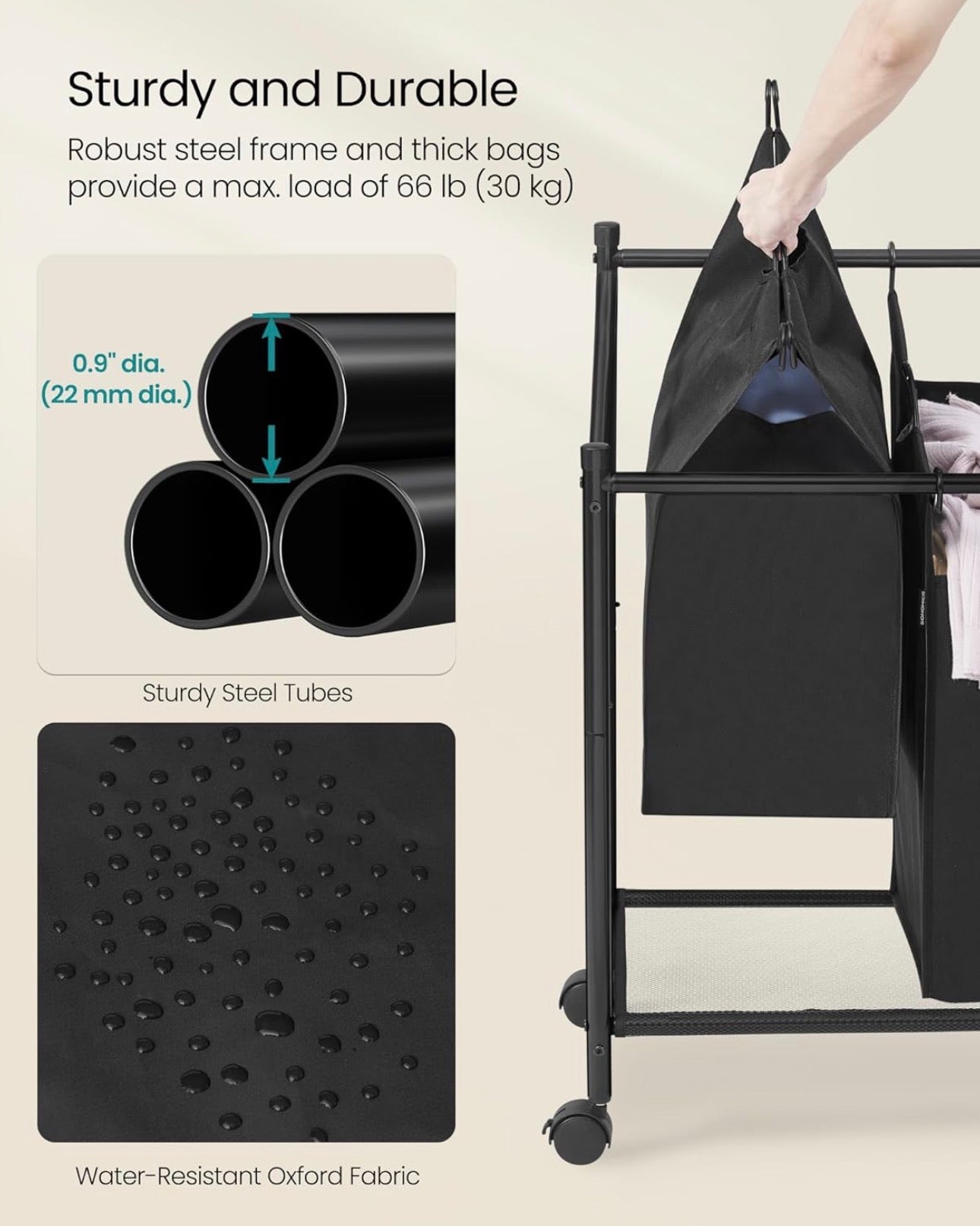 SONGMICS 3-Bag Rolling Laundry Sorter