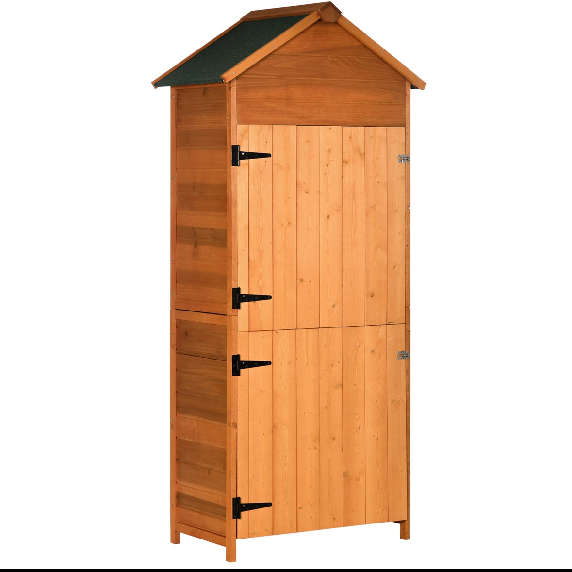 Outsunny Wooden Outdoor Storage Shed – 3 Shelves | Waterproof Fir Wood | Lockable Double Doors | Natural Finish