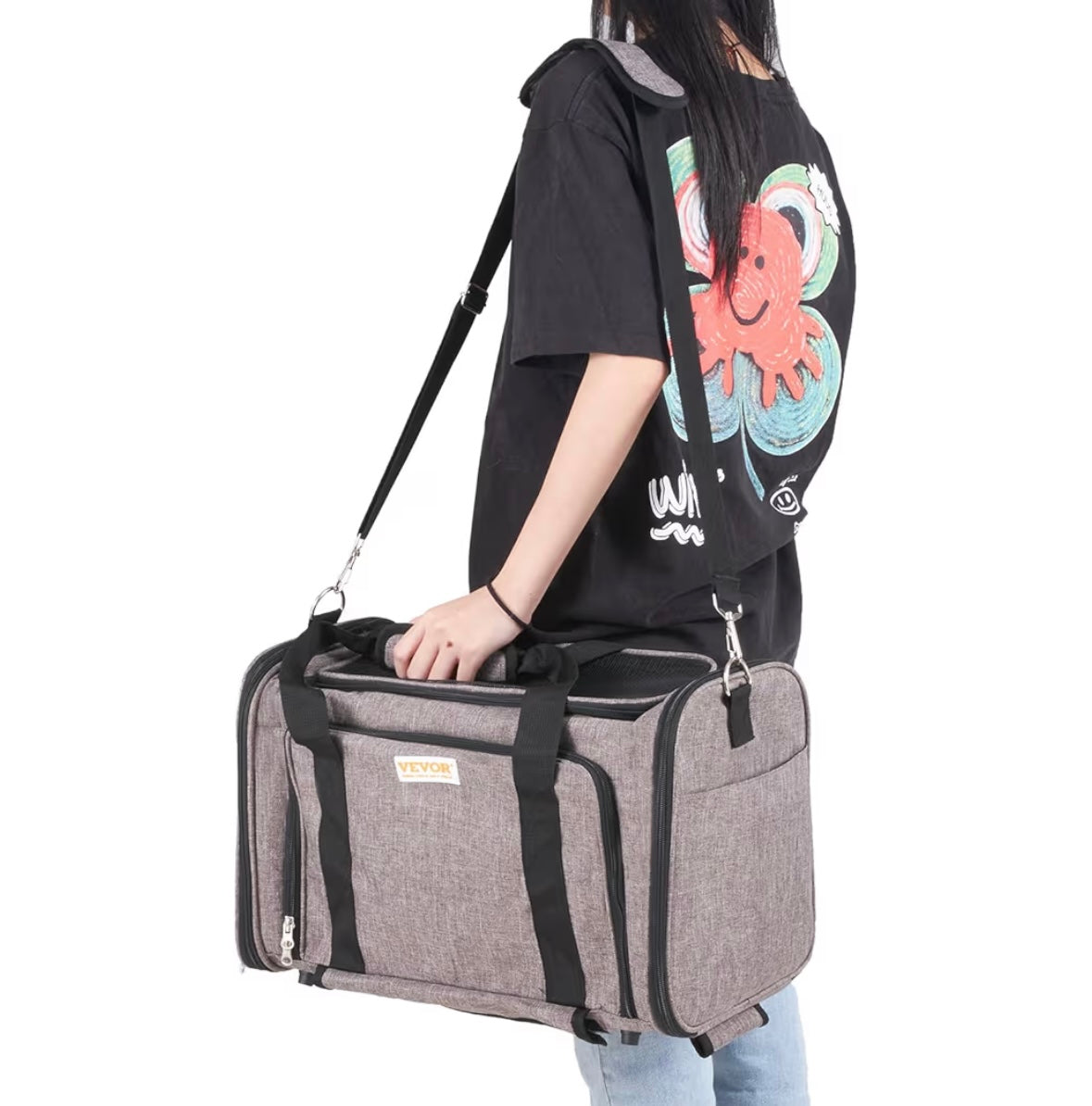 VEVOR Airline-Approved Rolling Pet Carrier — Expandable Cat & Small Dog Travel Bag (Grey)