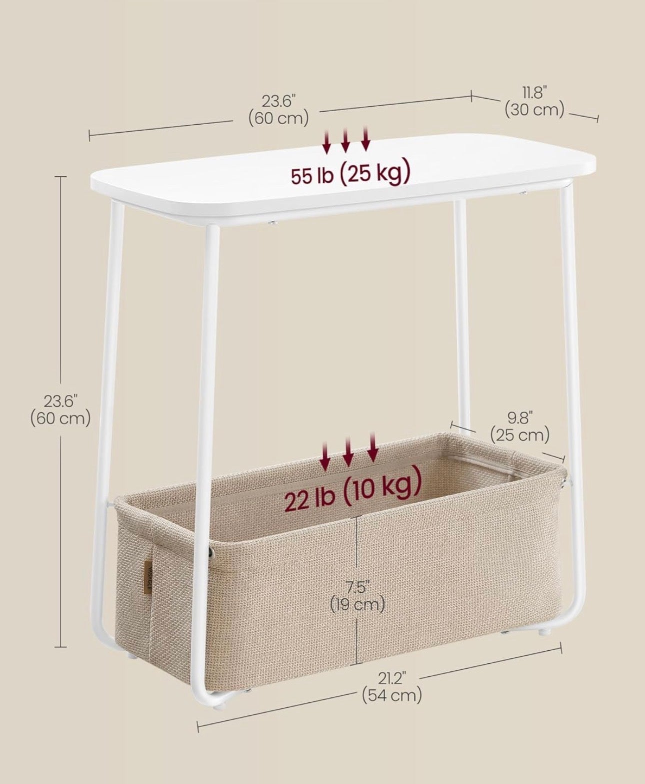 VASAGLE LILEA Side Table with Fabric Storage