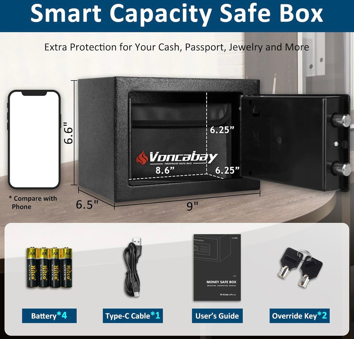 Voncabay Mini Electronic Safe Box with Light & Fireproof Bag – 35 % Off Amazon Price!
