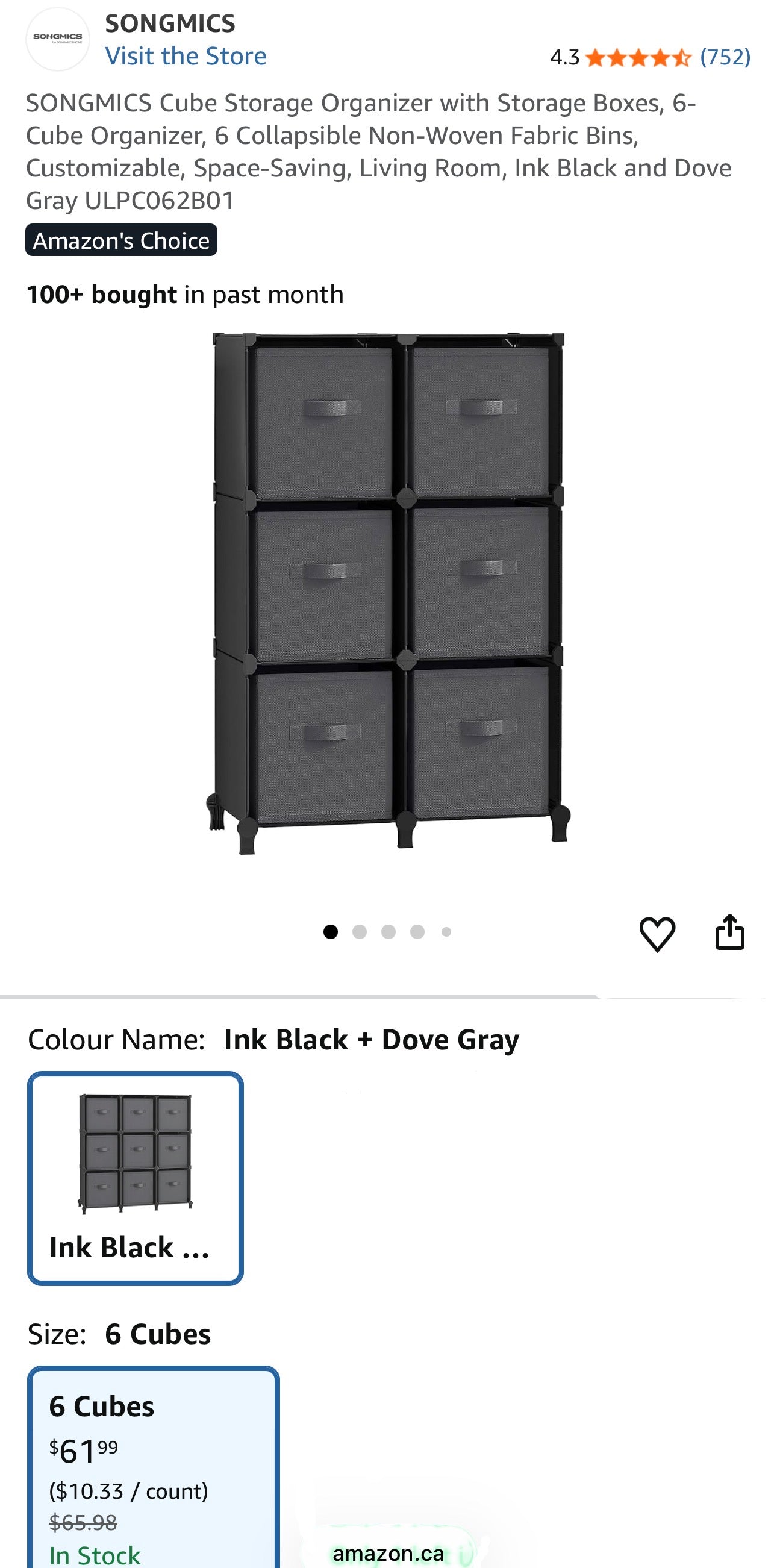 6-Cube Modular Storage Organizer with Fabric Bins