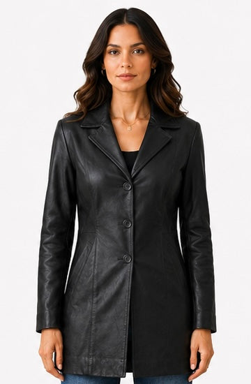 Women’s Longline Leather Jacket - Large