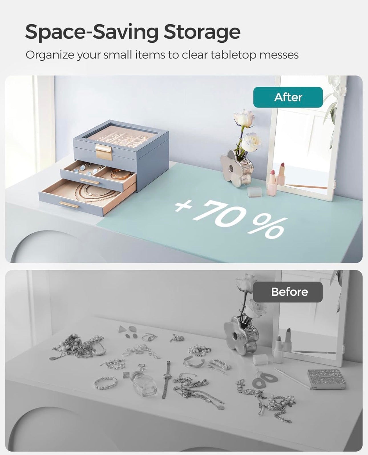 SONGMICS 3-Layer Jewelry Box Organizer with Glass Lid