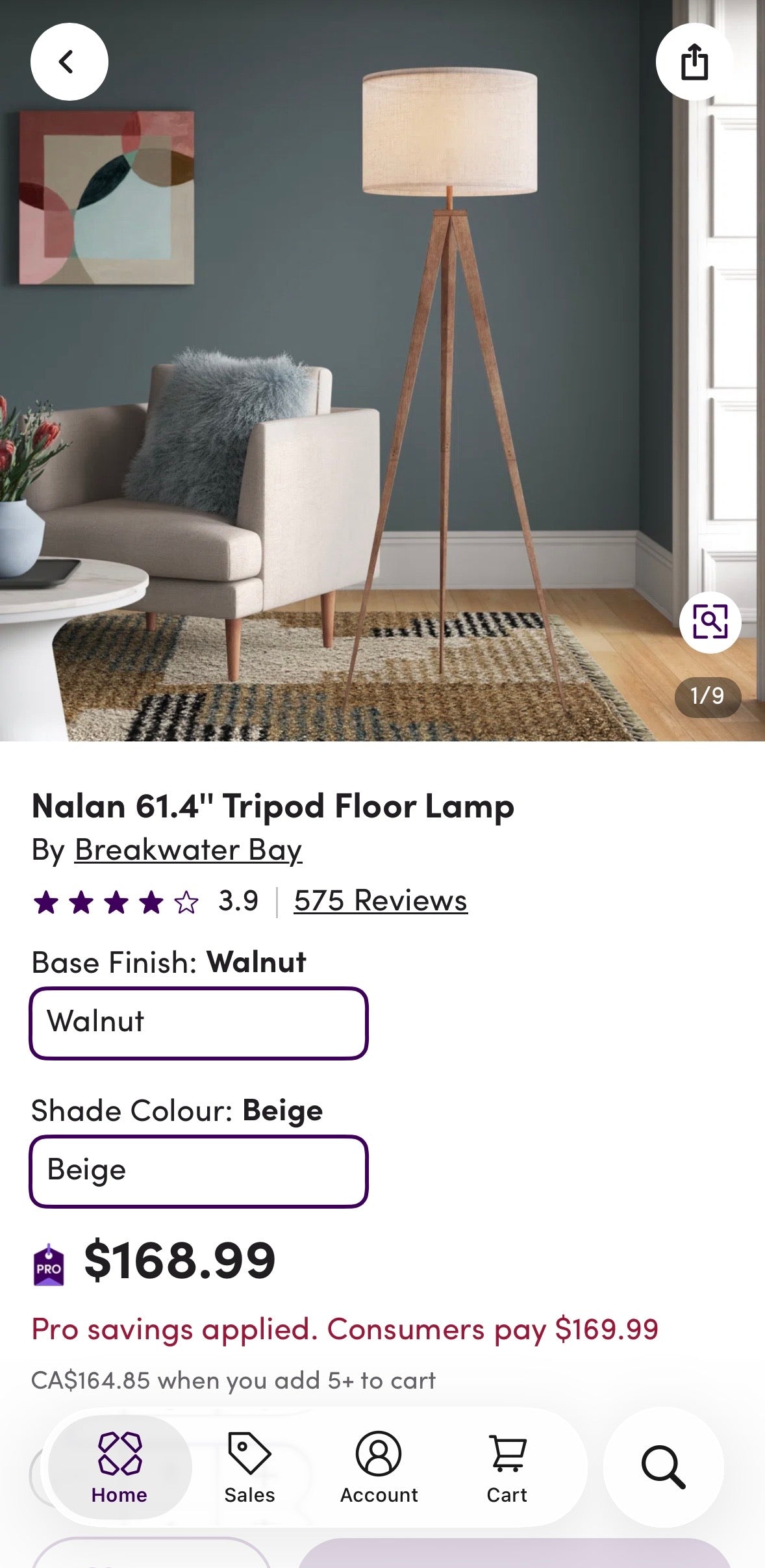 Modern 61” Tripod Floor Lamp – Metal Base with Drum Shade
