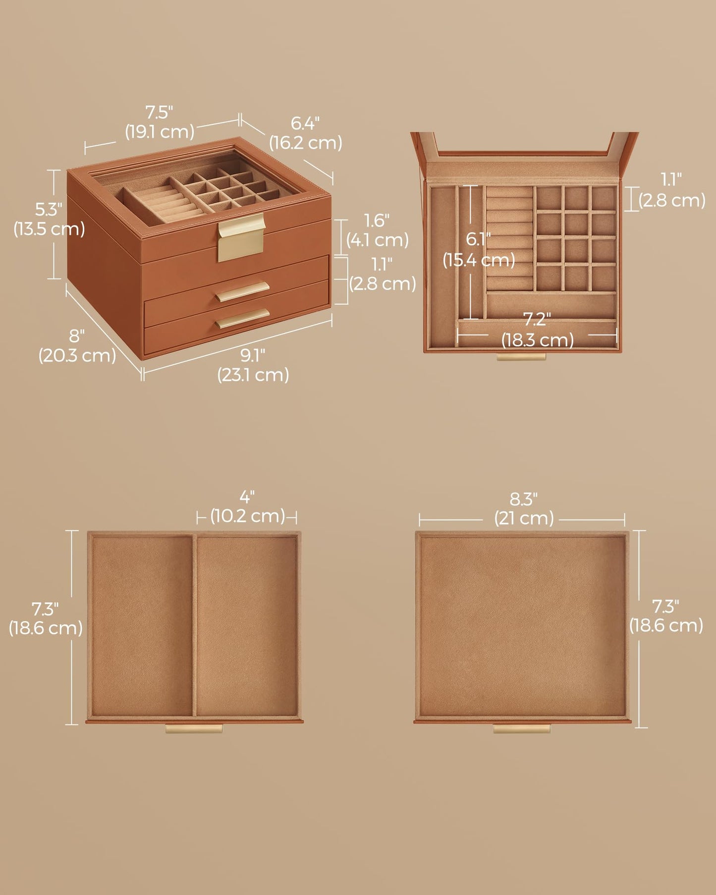 SONGMICS 3-Layer Jewelry Box