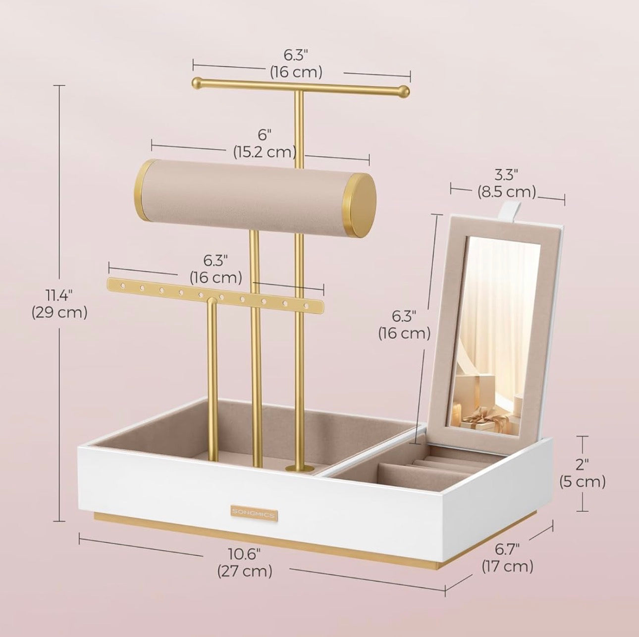 SONGMICS Jewelry Display Stand with Mirror