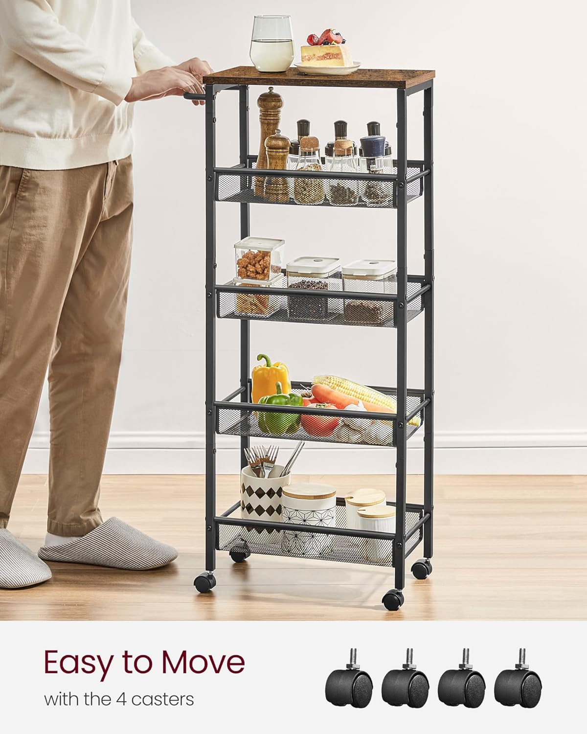 VASAGLE 5-Tier Slim Rolling Storage Cart