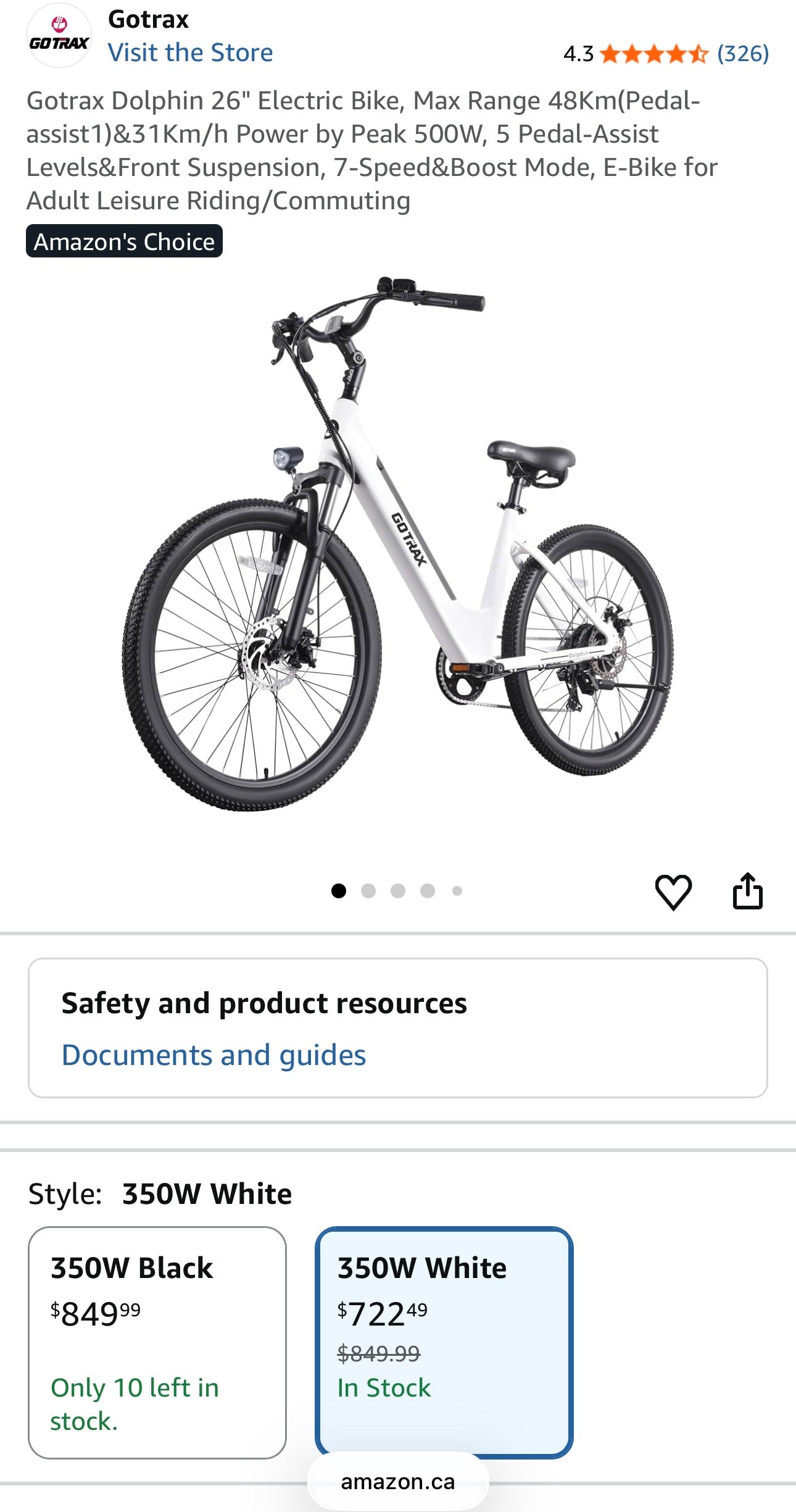 Gotrax Dolphin 26” Electric Bike – 500W