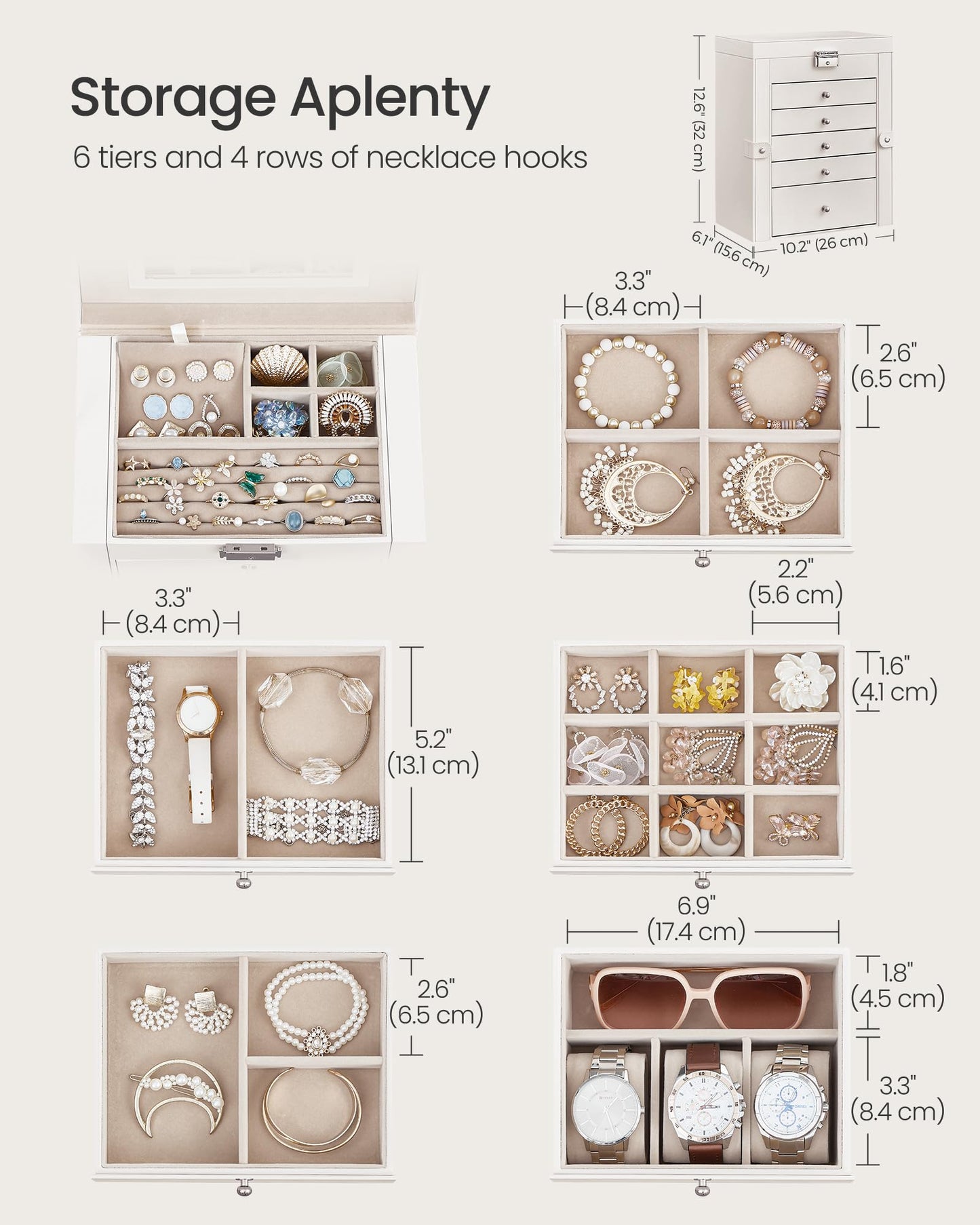 6-Tier Lockable Jewelry Organizer with Mirror