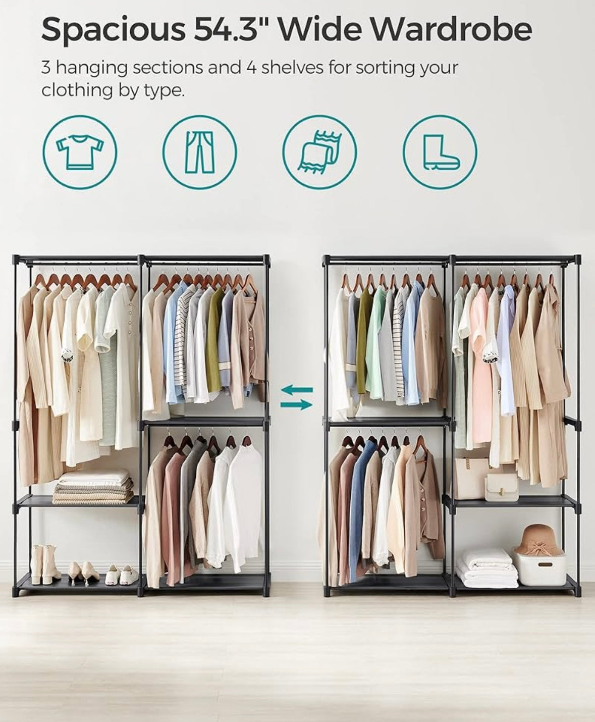 SONGMICS Large Portable Closet Organizer – 5-Tier Fabric Wardrobe (Ink Black)