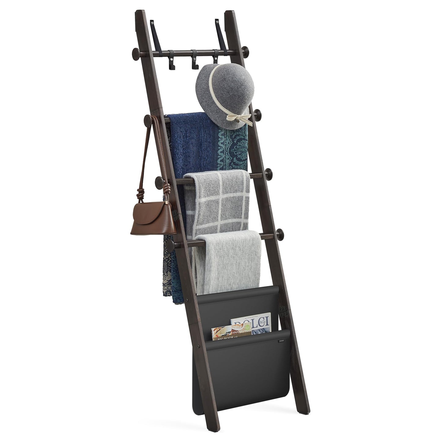 Solid Wood Leaning Blanket & Towel Ladder Rack
