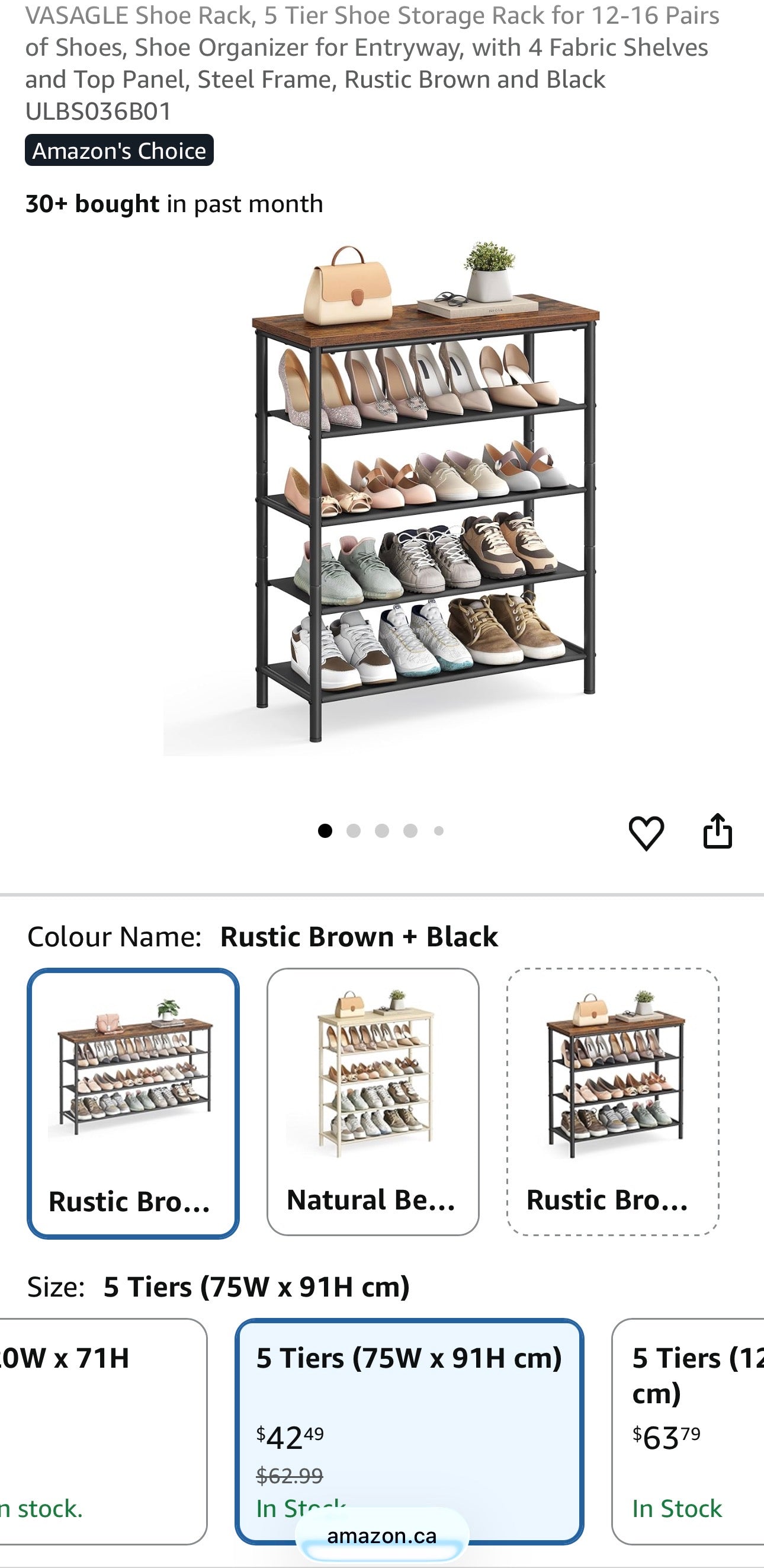 VASAGLE 4-Tier Shoe Rack with Top Panel