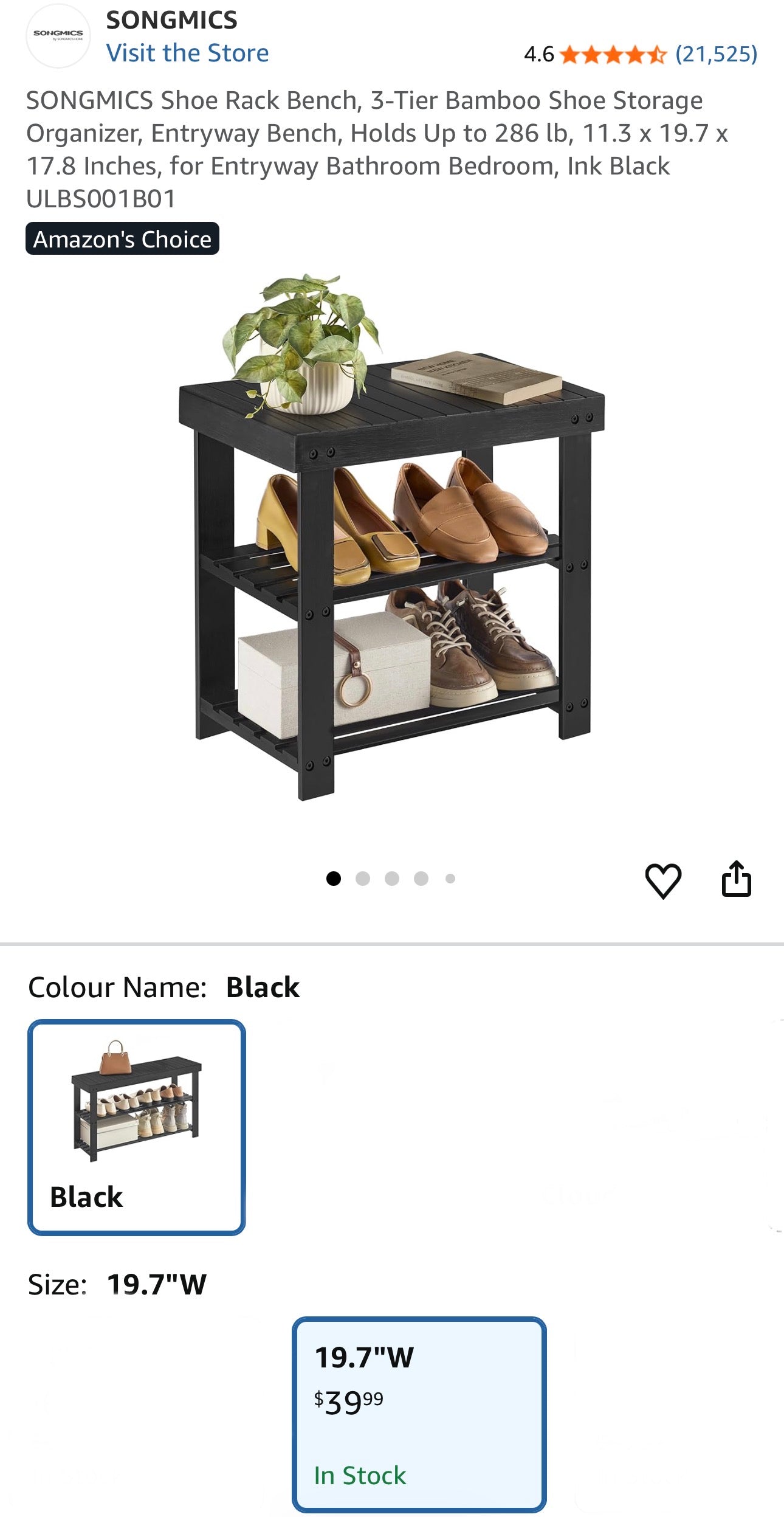 SONGMICS Bamboo Shoe Rack Bench
