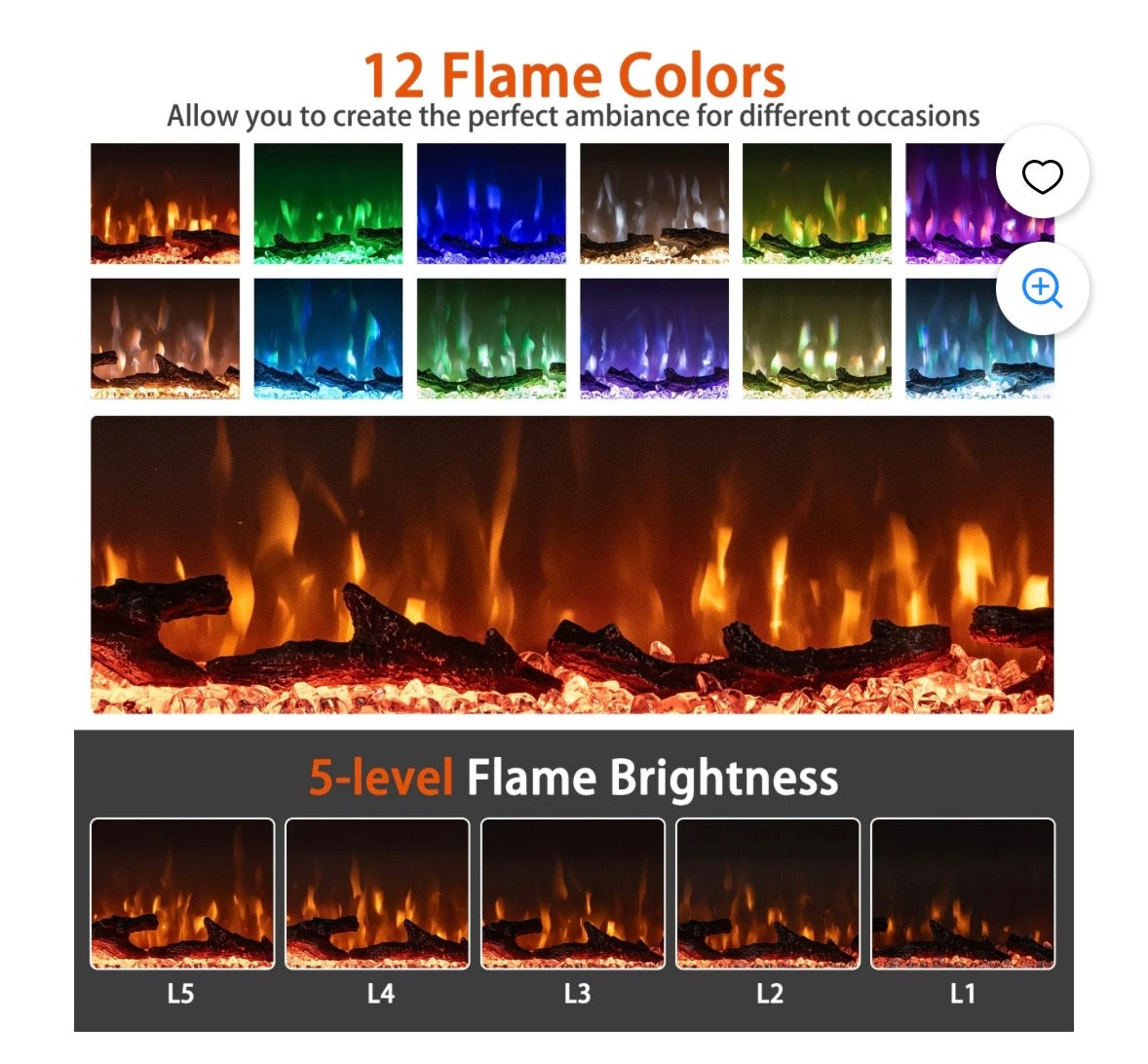 40” 3-Sided Electric Fireplace Heater – 5000 BTU