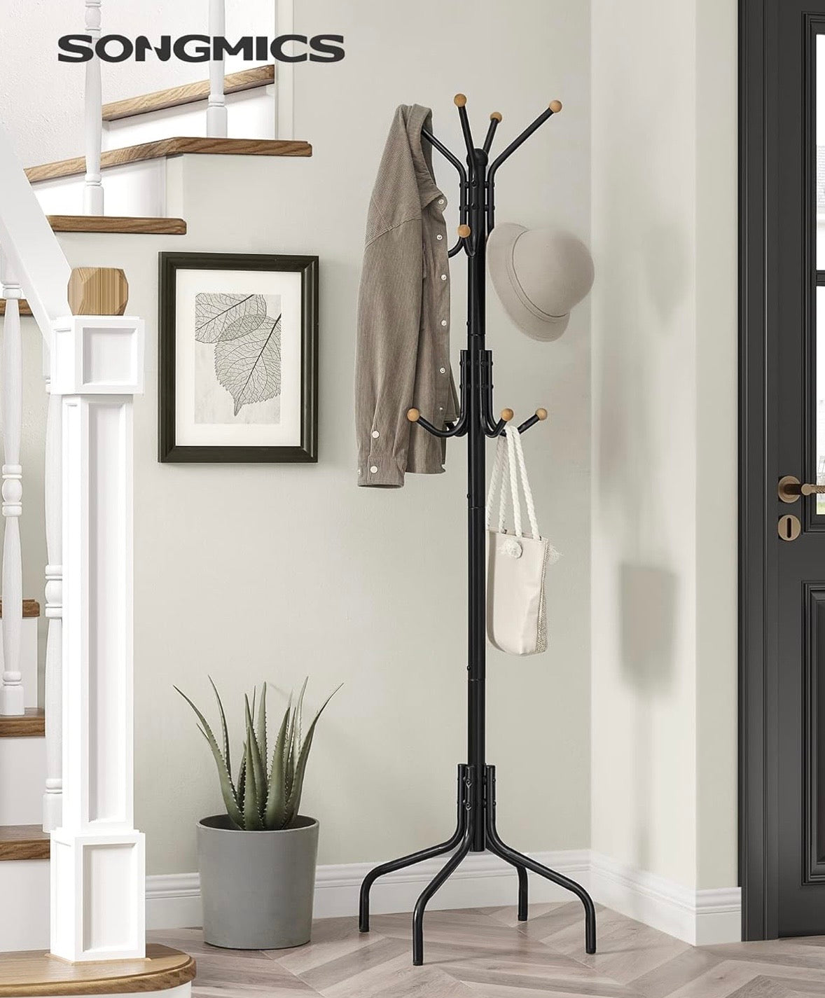 SONGMICS Freestanding Coat Rack – 12 Hook Metal Coat Tree