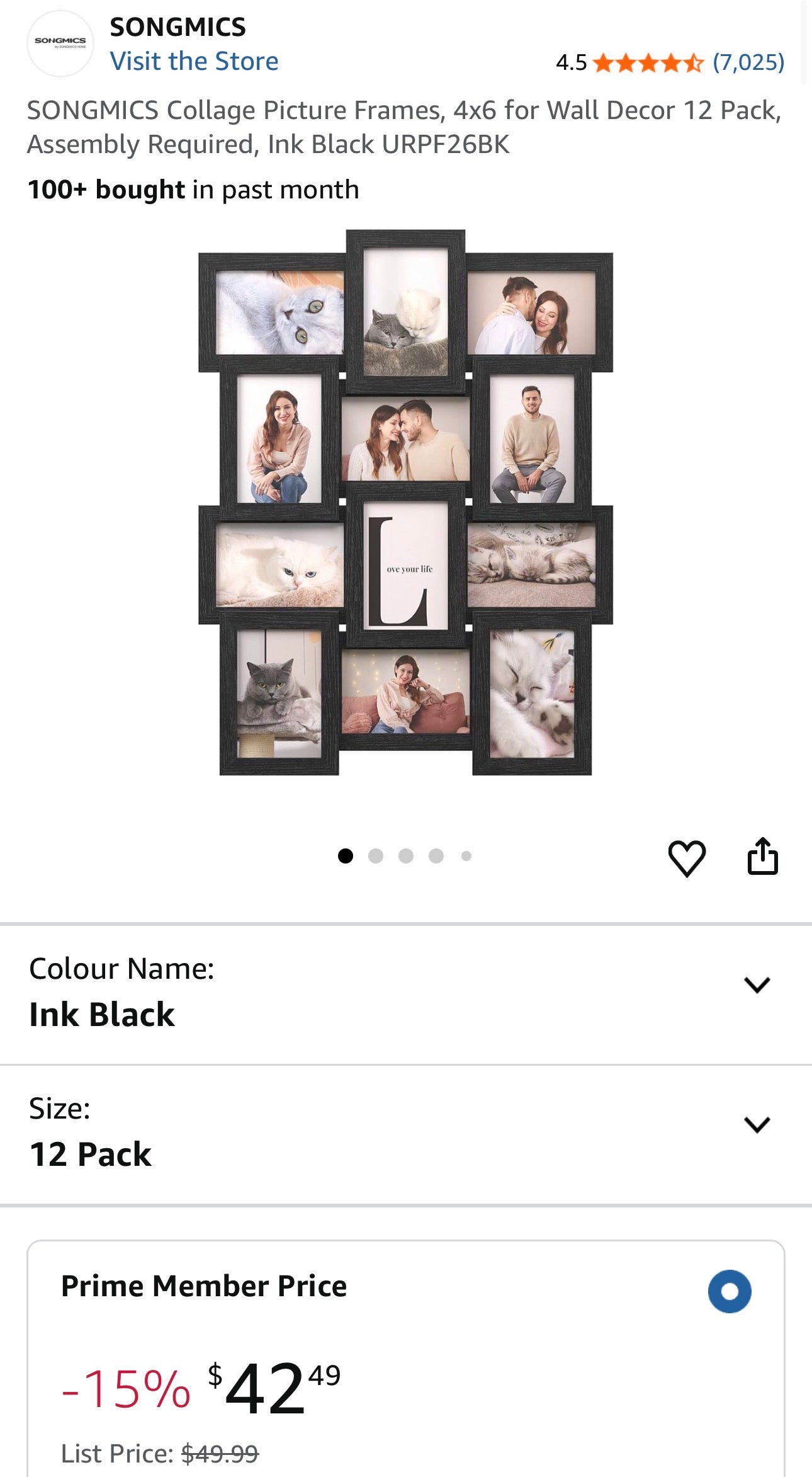 SONGMICS 12-Photo Collage Frame (4 × 6 in)