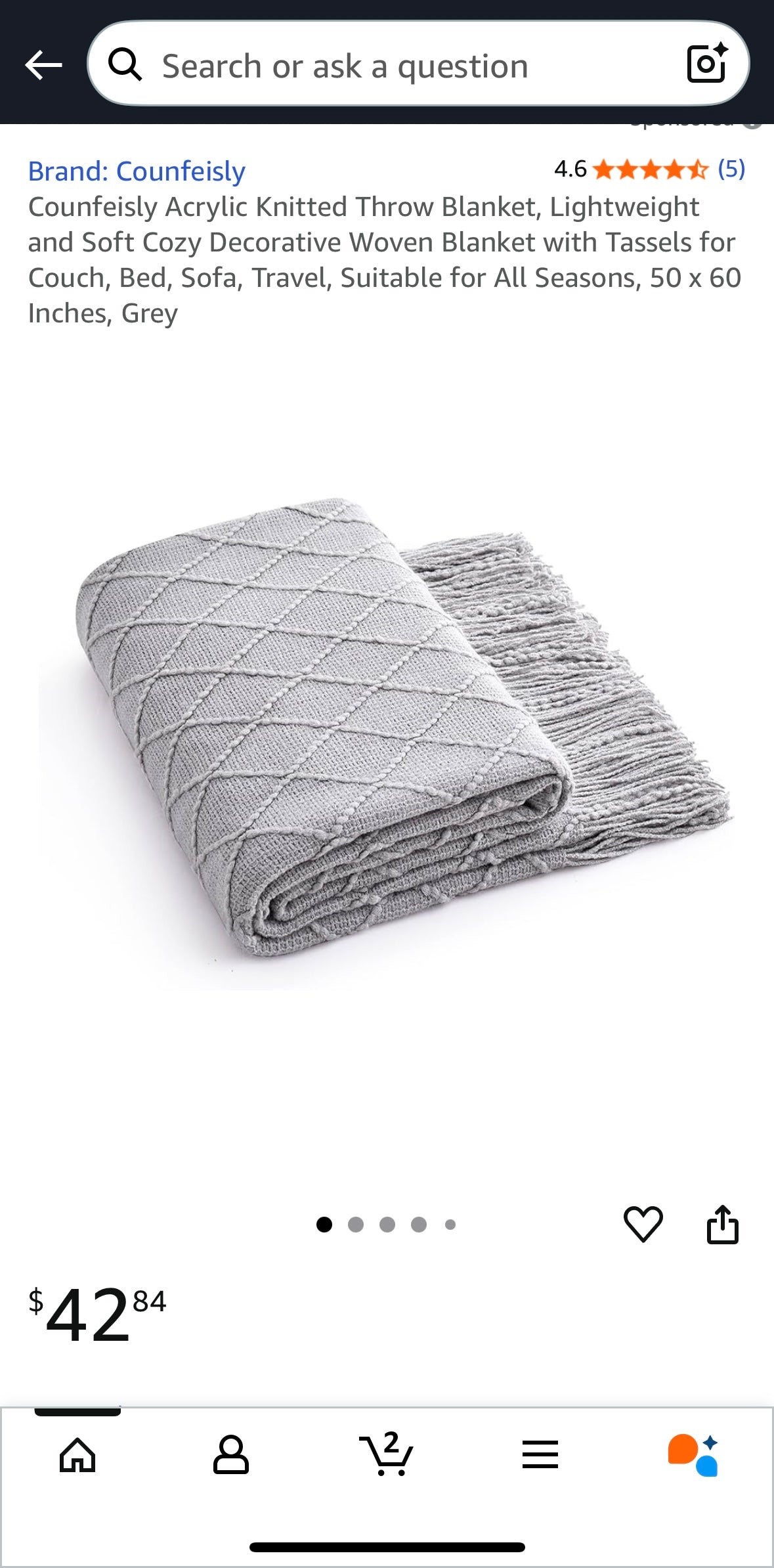 NEW – Counfeisly Grey Acrylic Knit Throw Blanket with Tassels – 50” x 60”