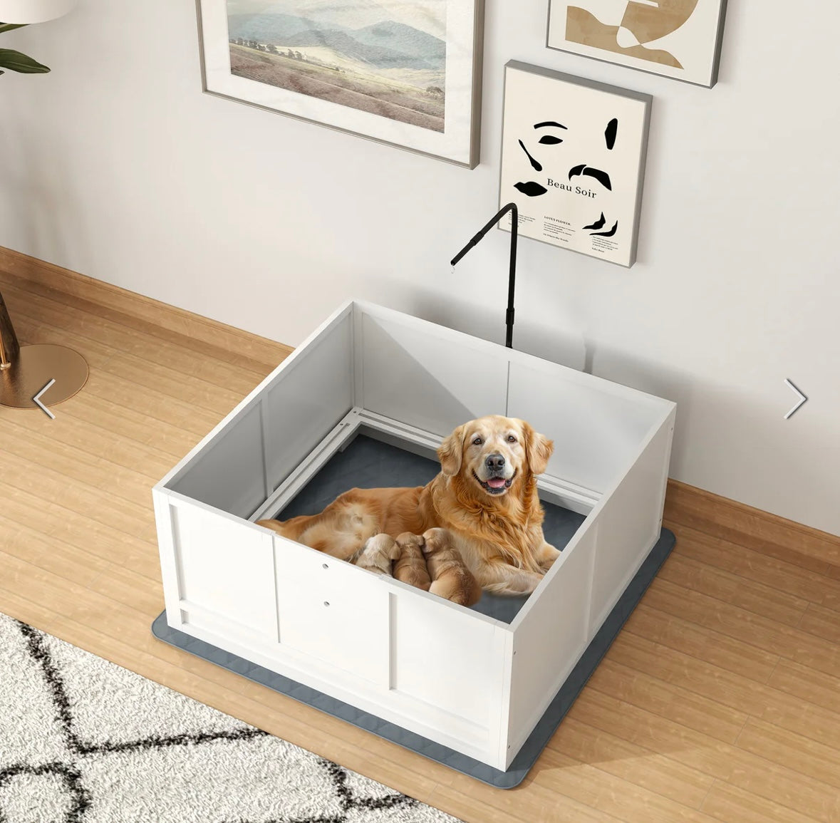 PawHut Whelping Box for Dogs – Adjustable Door, Pig Rail & Non-Slip Pads | Secure Puppy Birthing & Nursing Pen