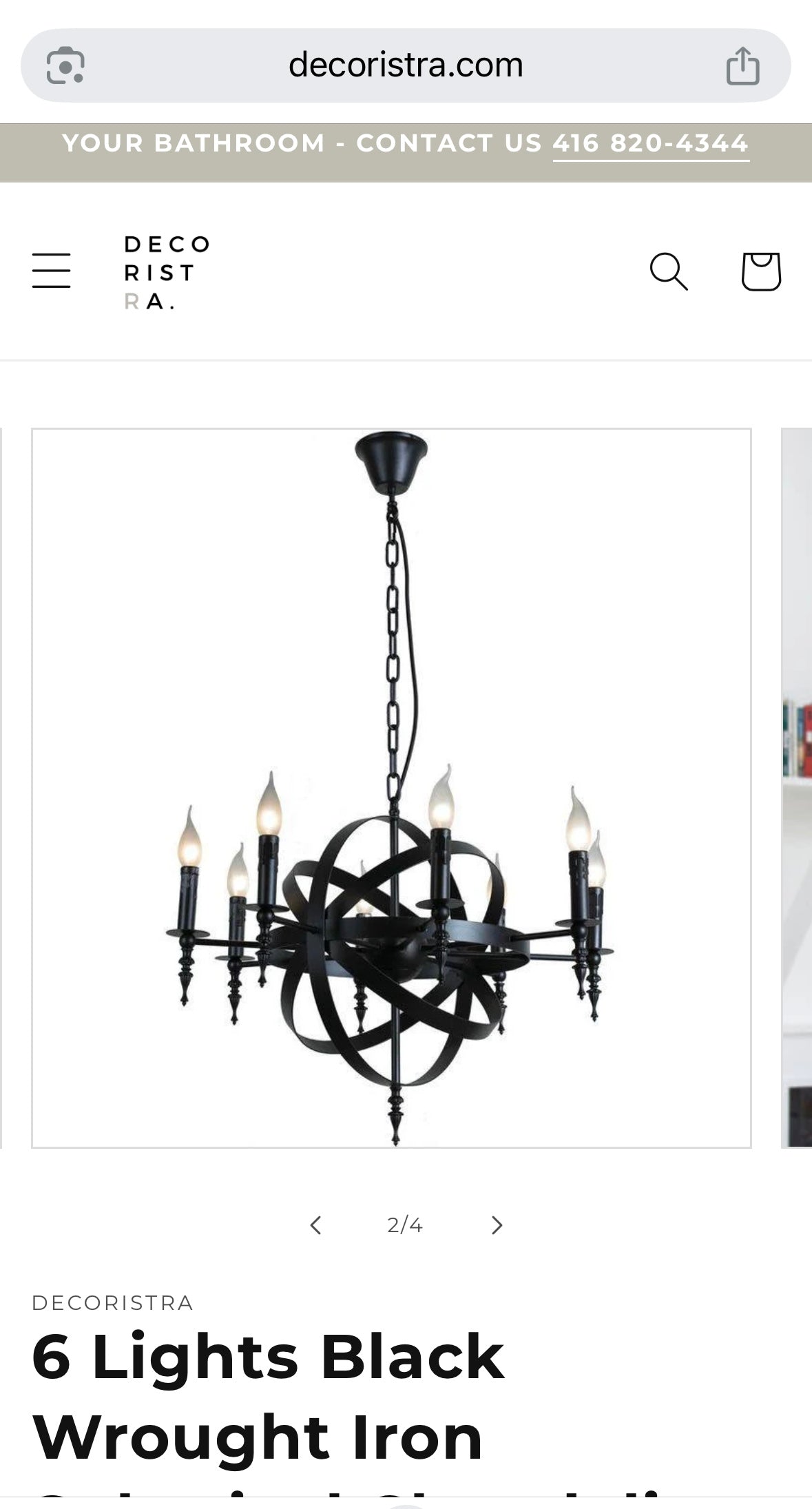 6-Light Black Wrought Iron Spherical Chandelier Pendant
