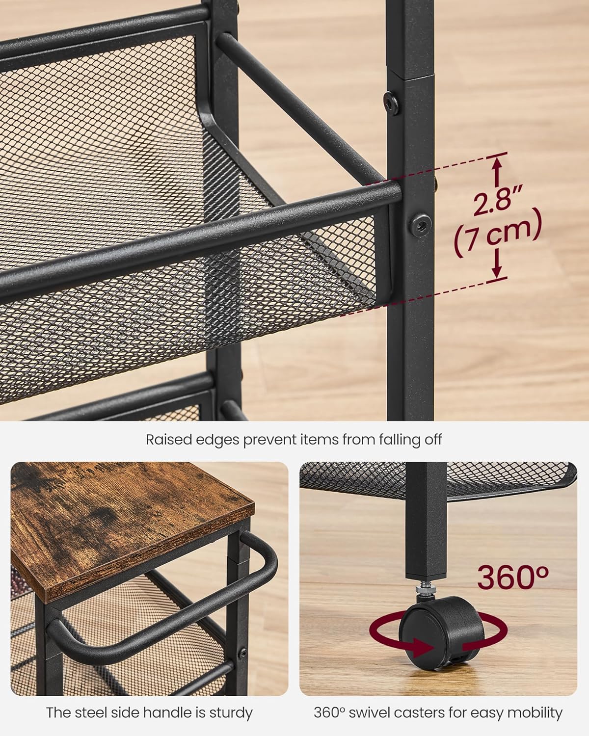 VASAGLE 5-Tier Slim Rolling Storage Cart