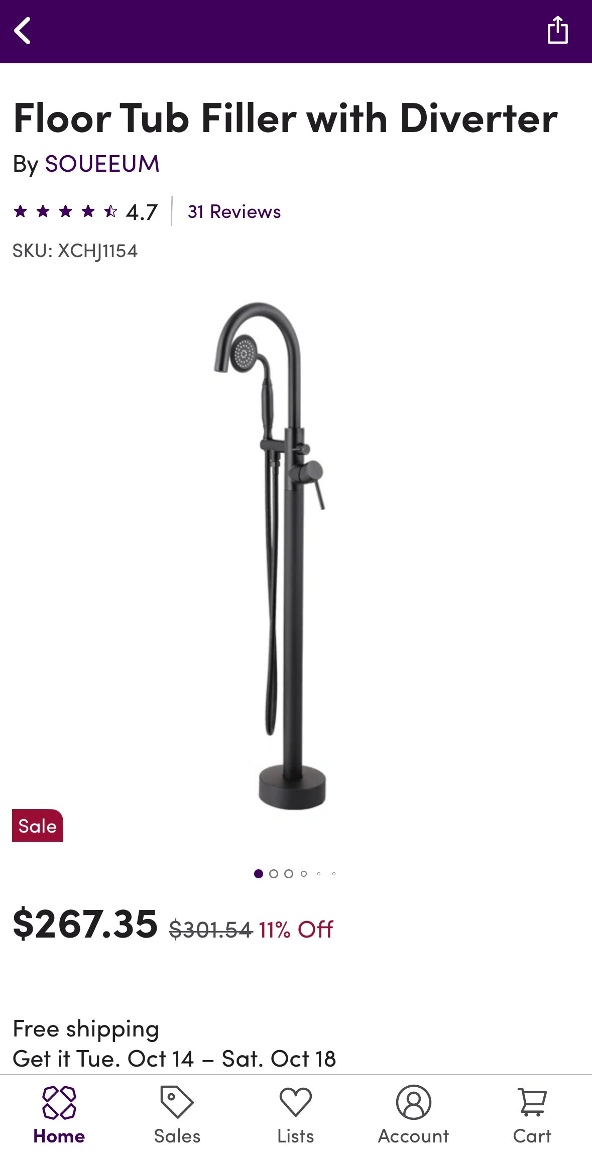 SOUUEUM Floor Tub Filler with Hand Shower – Matte Black (Brand New, Open Box)