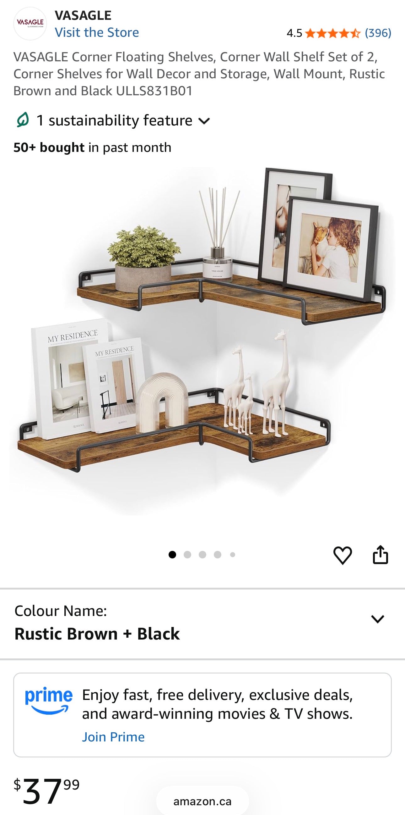VASAGLE 2-Piece Corner Floating Wall Shelf Set
