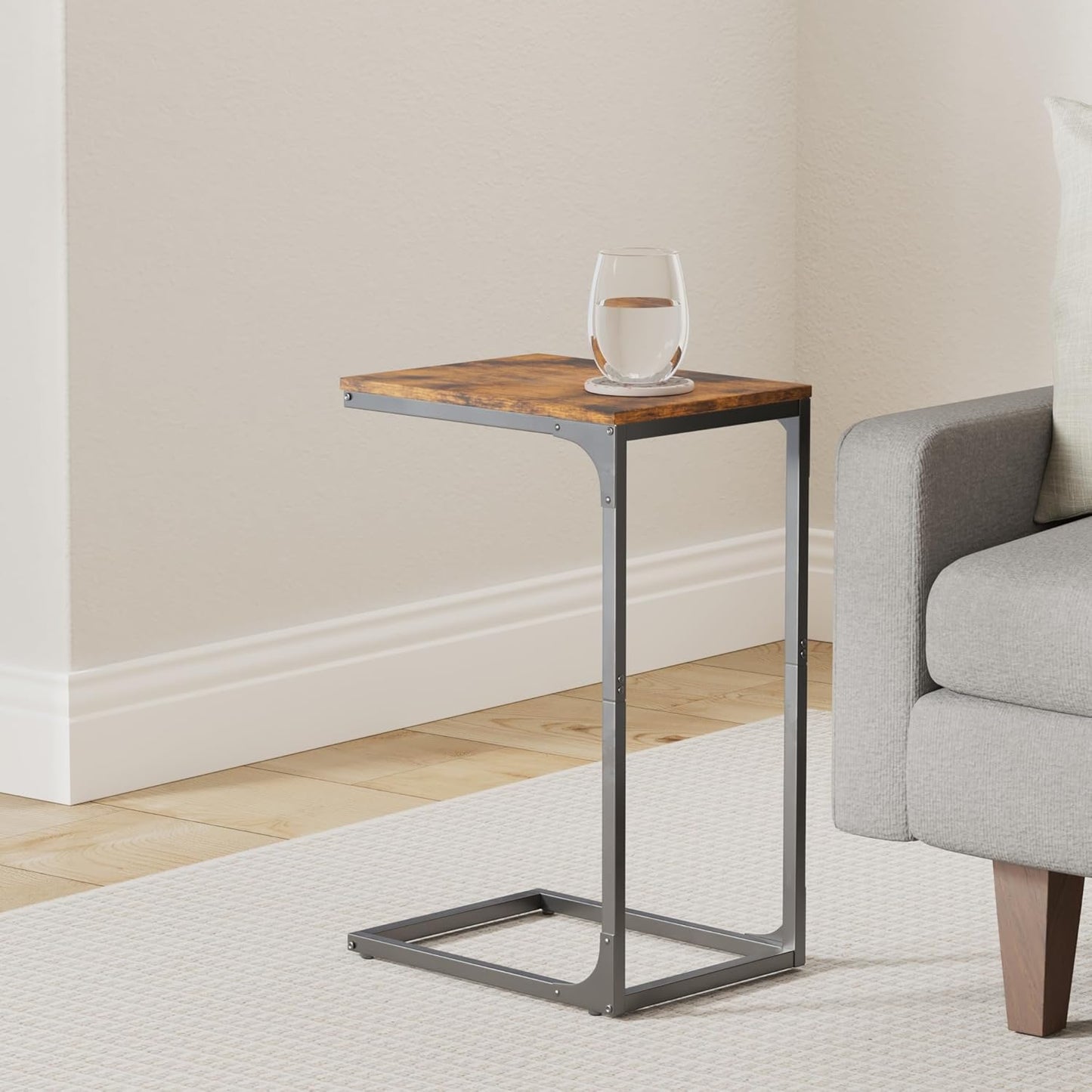 VASAGLE Set of 2 C-Shaped Side Tables – Rustic Brown + Black