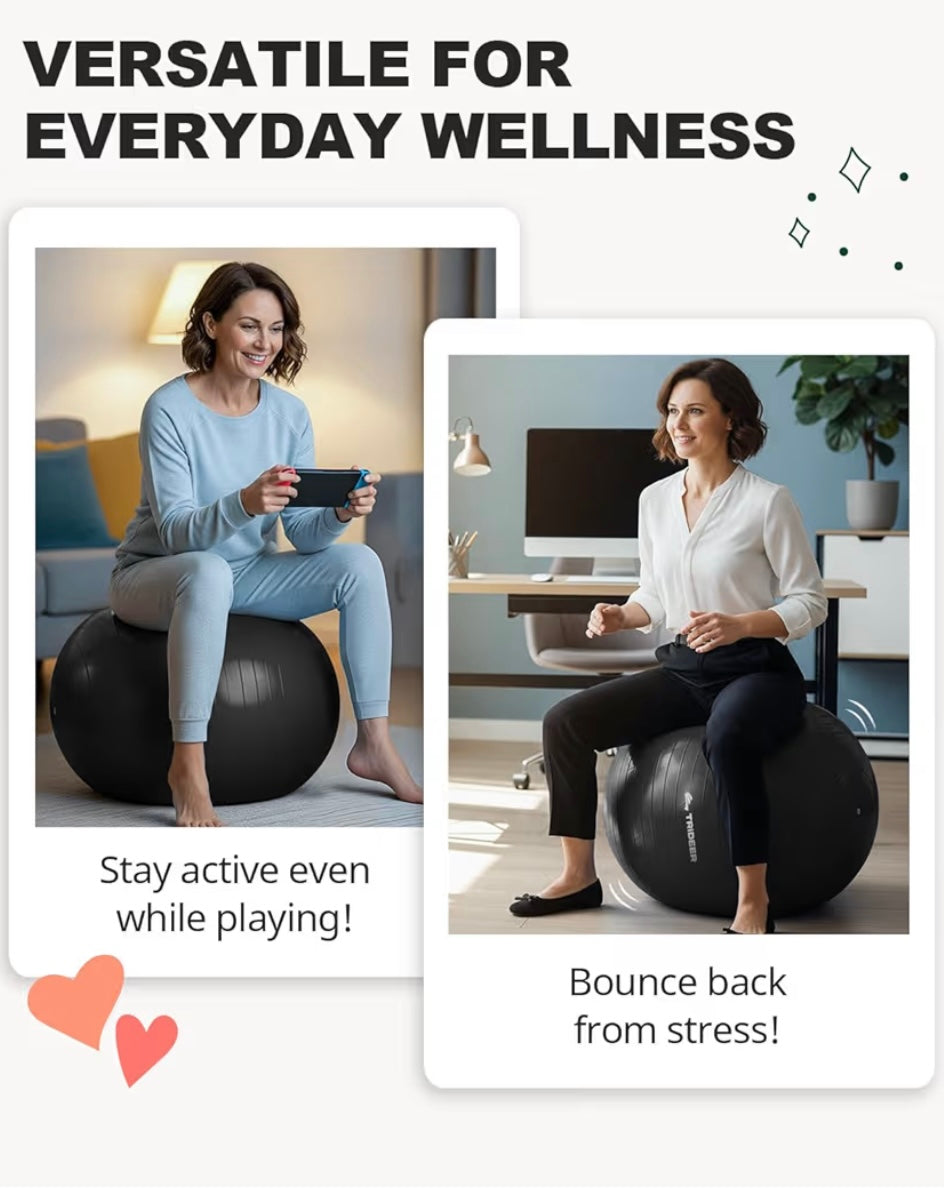 🏷️ Trideer Extra-Thick Anti-Burst Exercise Ball with Pump — 65 cm Yoga & Stability Ball (Black)