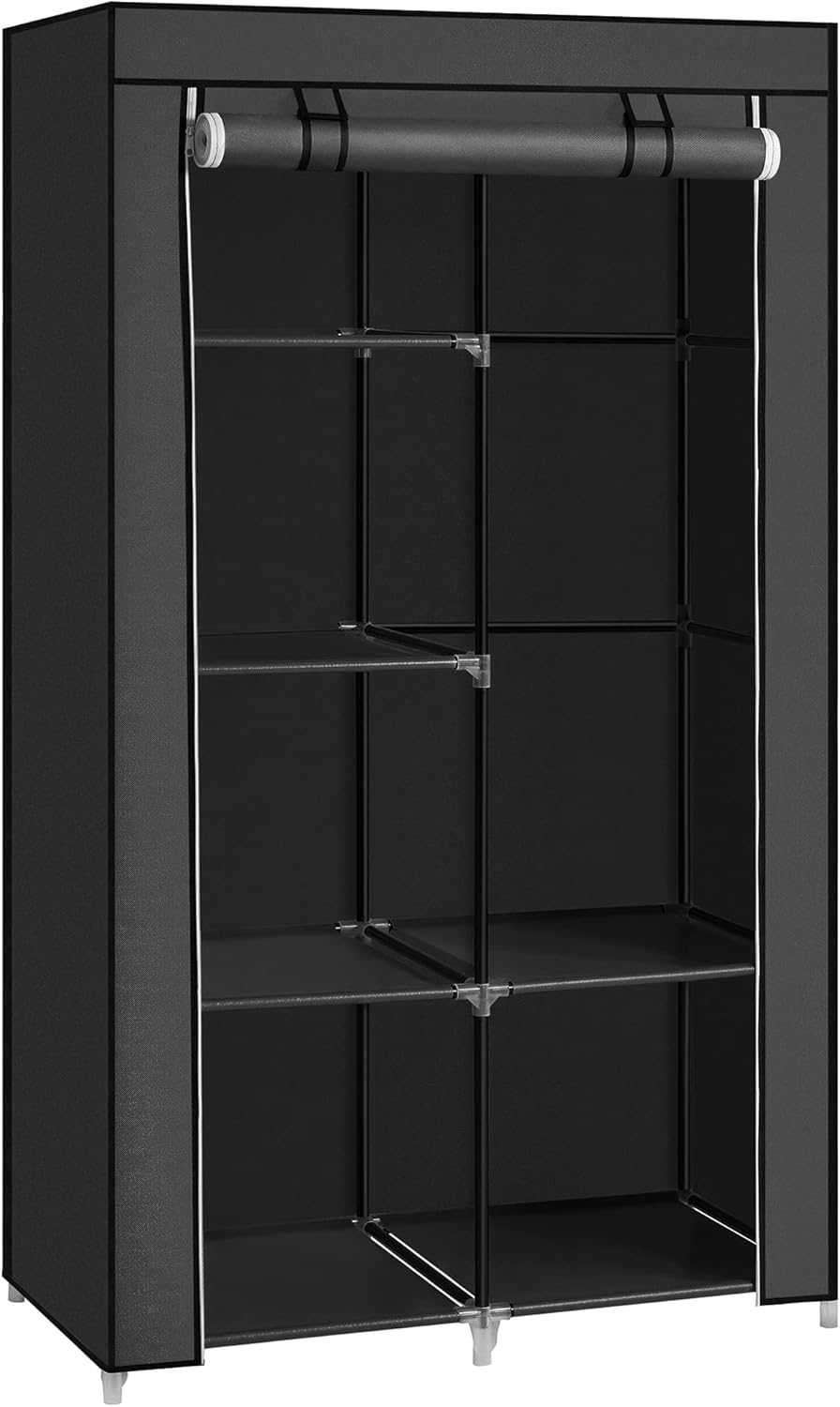 SONGMICS 2-Tier Portable Fabric Wardrobe Closet – Ink Black