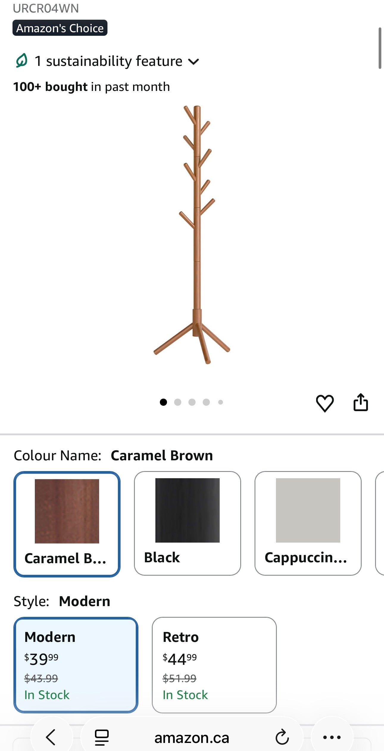 VASAGLE Solid Wood Coat Rack – Caramel Brown