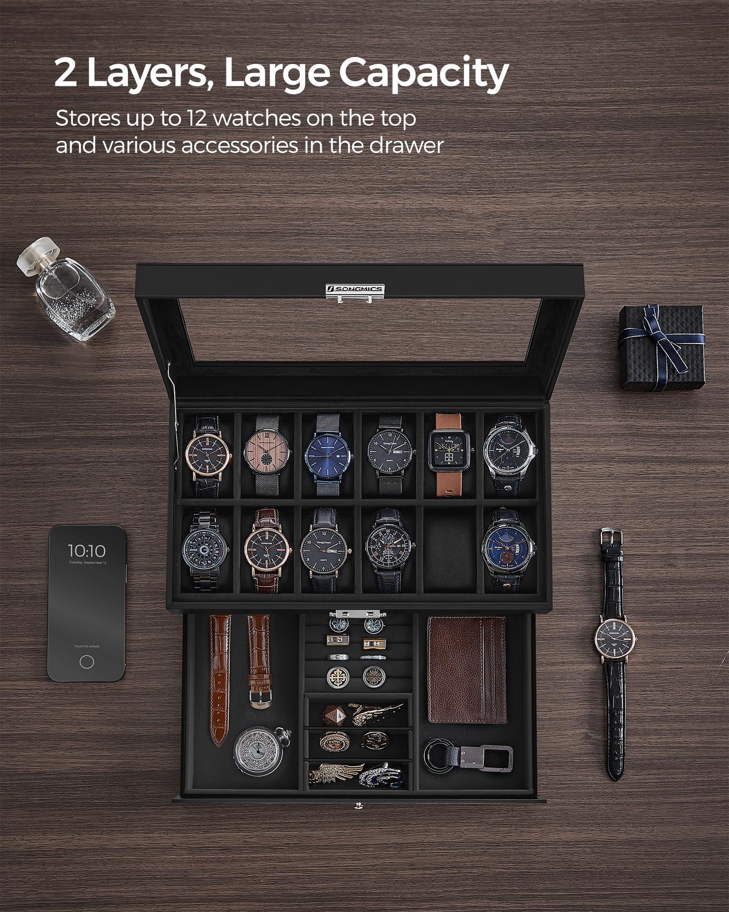 SONGMICS 2-Layer Watch Box Organizer