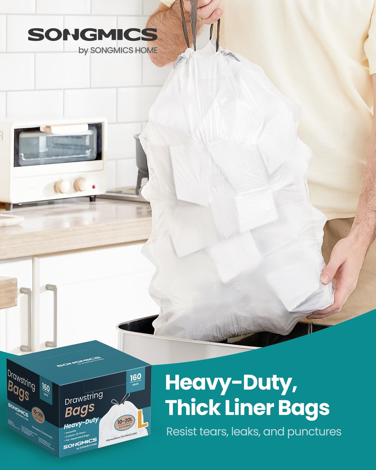SONGMICS Heavy-Duty Drawstring Trash Bags